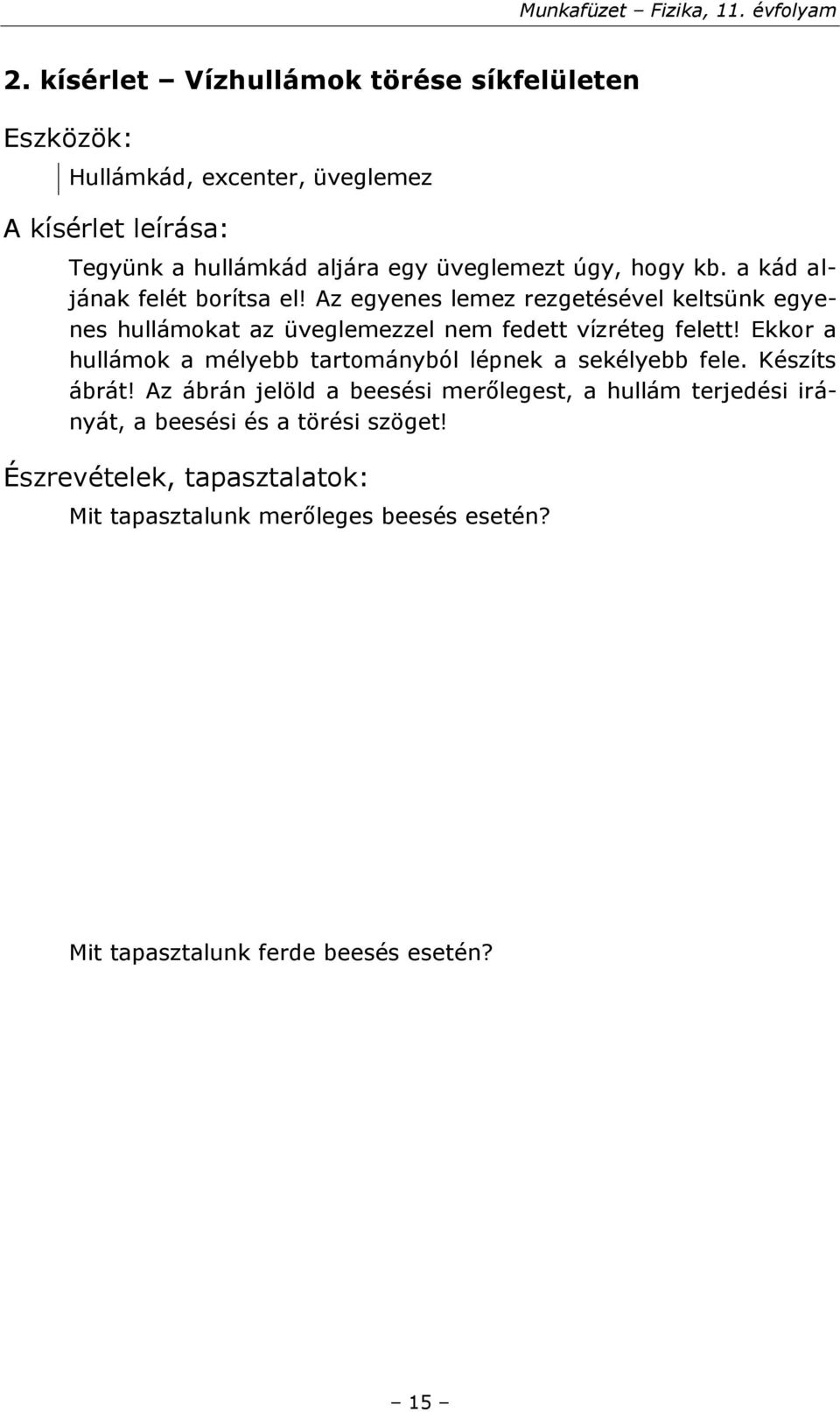 Ekkor a hullámok a mélyebb tartományból lépnek a sekélyebb fele. Készíts ábrát!