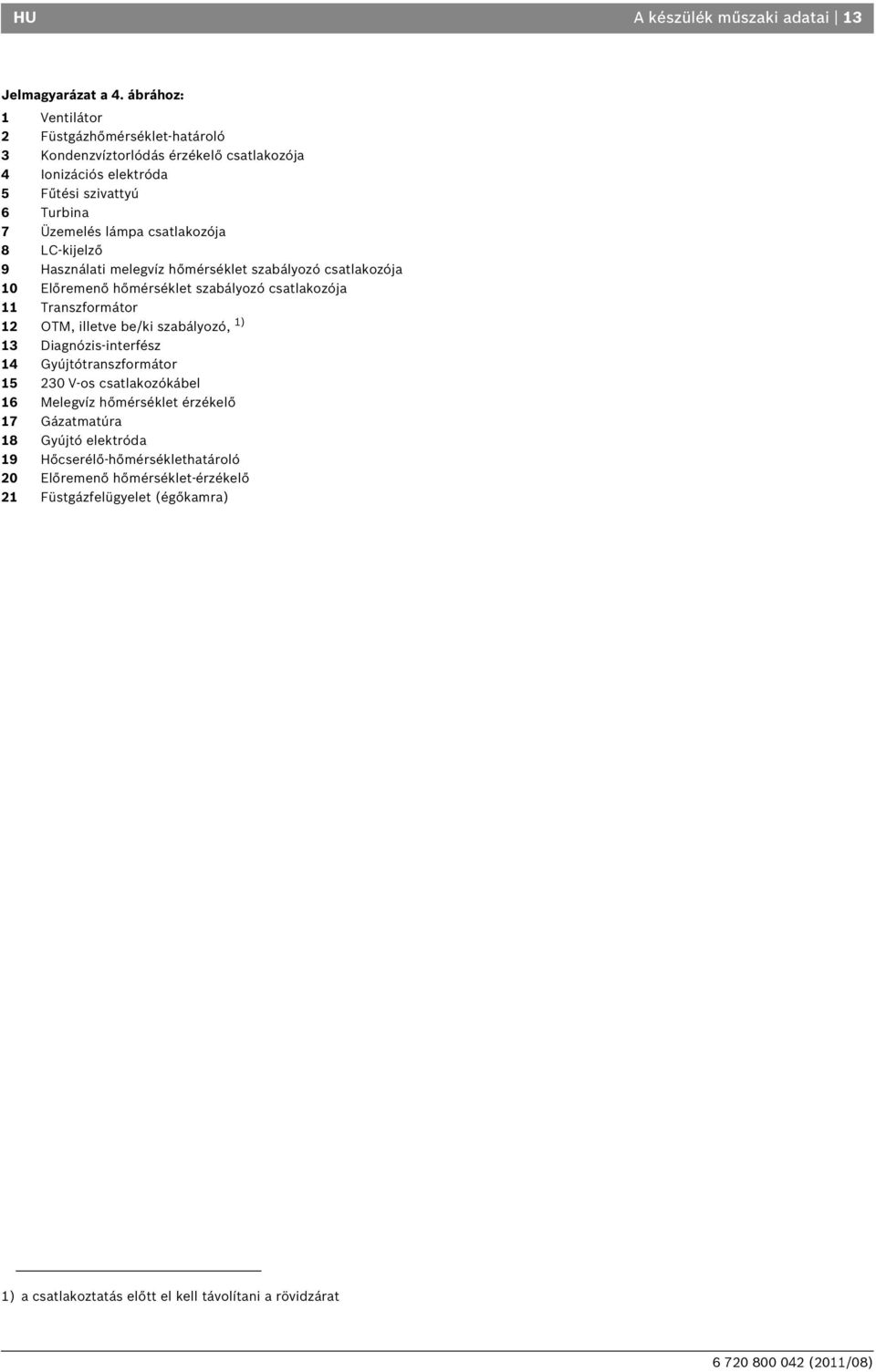 csatlakozója 8 LC-kijelző 9 Használati melegvíz hőmérséklet szabályozó csatlakozója 10 Előremenő hőmérséklet szabályozó csatlakozója 11 Transzformátor 12 OTM, illetve be/ki