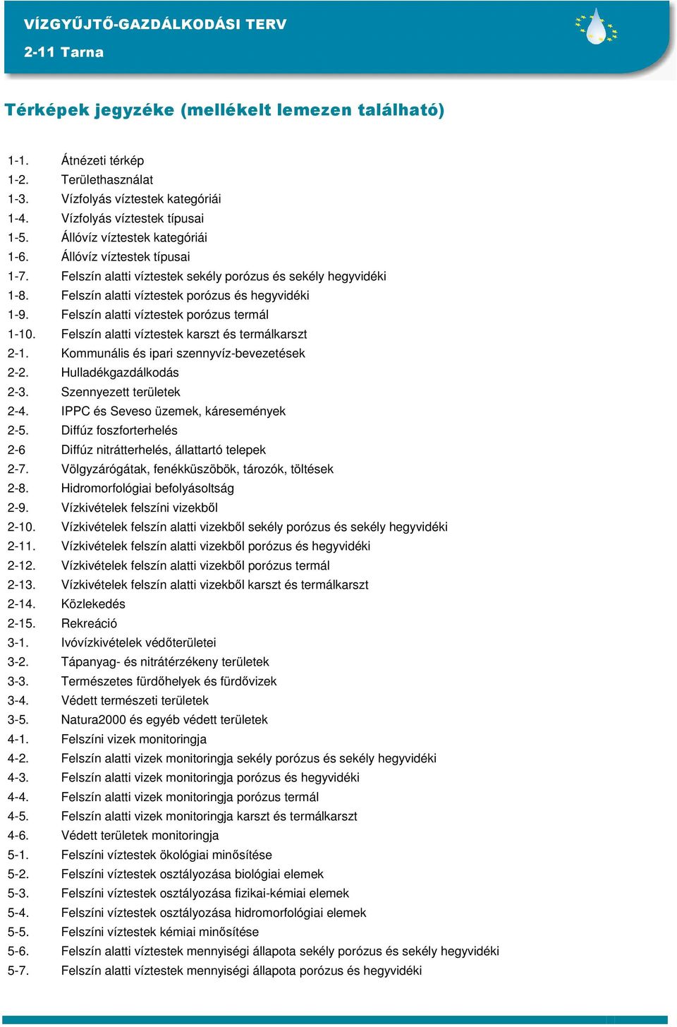 Felszín alatti víztestek karszt és termálkarszt 2-1. Kommunális és ipari szennyvíz-bevezetések 2-2. Hulladékgazdálkodás 2-3. Szennyezett területek 2-4. IPPC és Seveso üzemek, káresemények 2-5.