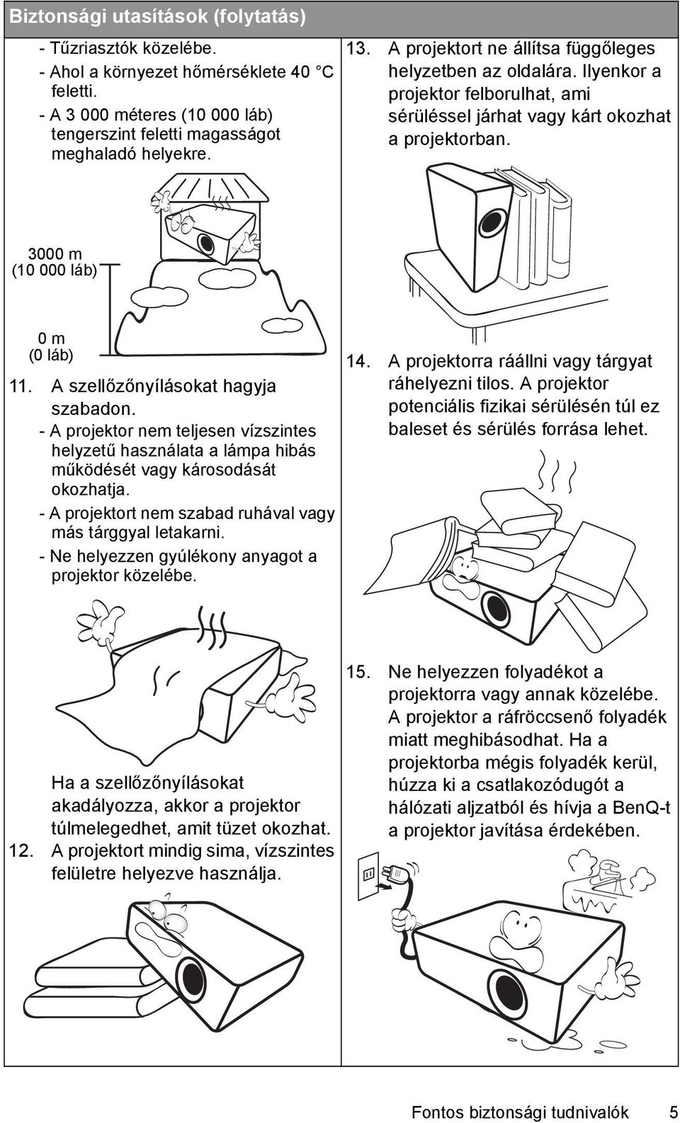 A szellőzőnyílásokat hagyja szabadon. - A projektor nem teljesen vízszintes helyzetű használata a lámpa hibás működését vagy károsodását okozhatja.