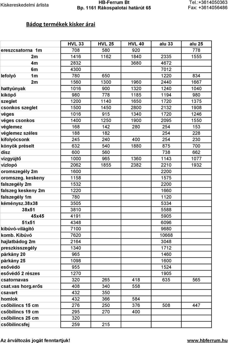 1250 1900 2095 1550 véglemez 168 142 280 254 153 véglemez széles 188 182 254 228 kifolyócsonk 245 240 400 254 230 könyök préselt 632 540 1880 875 700 dísz 600 560 738 662 vízgyüjtő 1000 965 1360 1143
