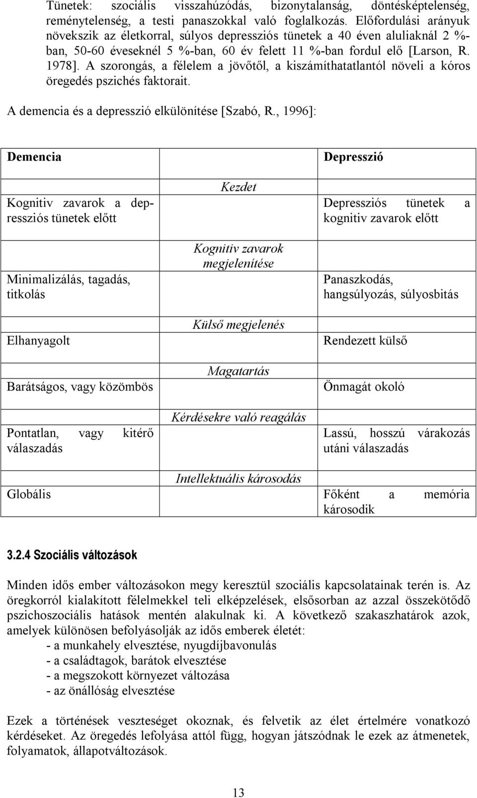 A szorongás, a félelem a jövőtől, a kiszámíthatatlantól növeli a kóros öregedés pszichés faktorait. A demencia és a depresszió elkülönítése [Szabó, R.