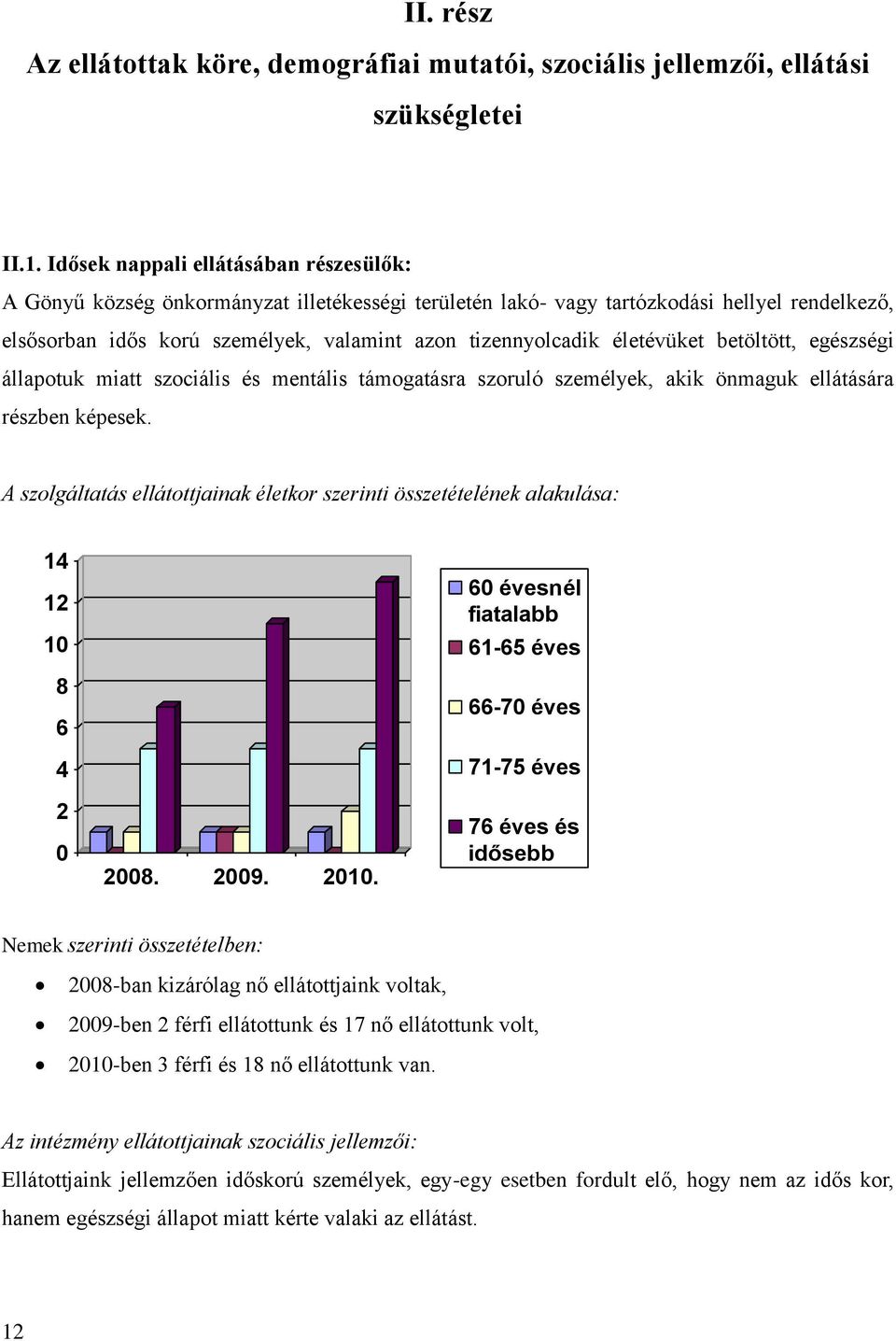 életévüket betöltött, egészségi állapotuk miatt szociális és mentális támogatásra szoruló személyek, akik önmaguk ellátására részben képesek.