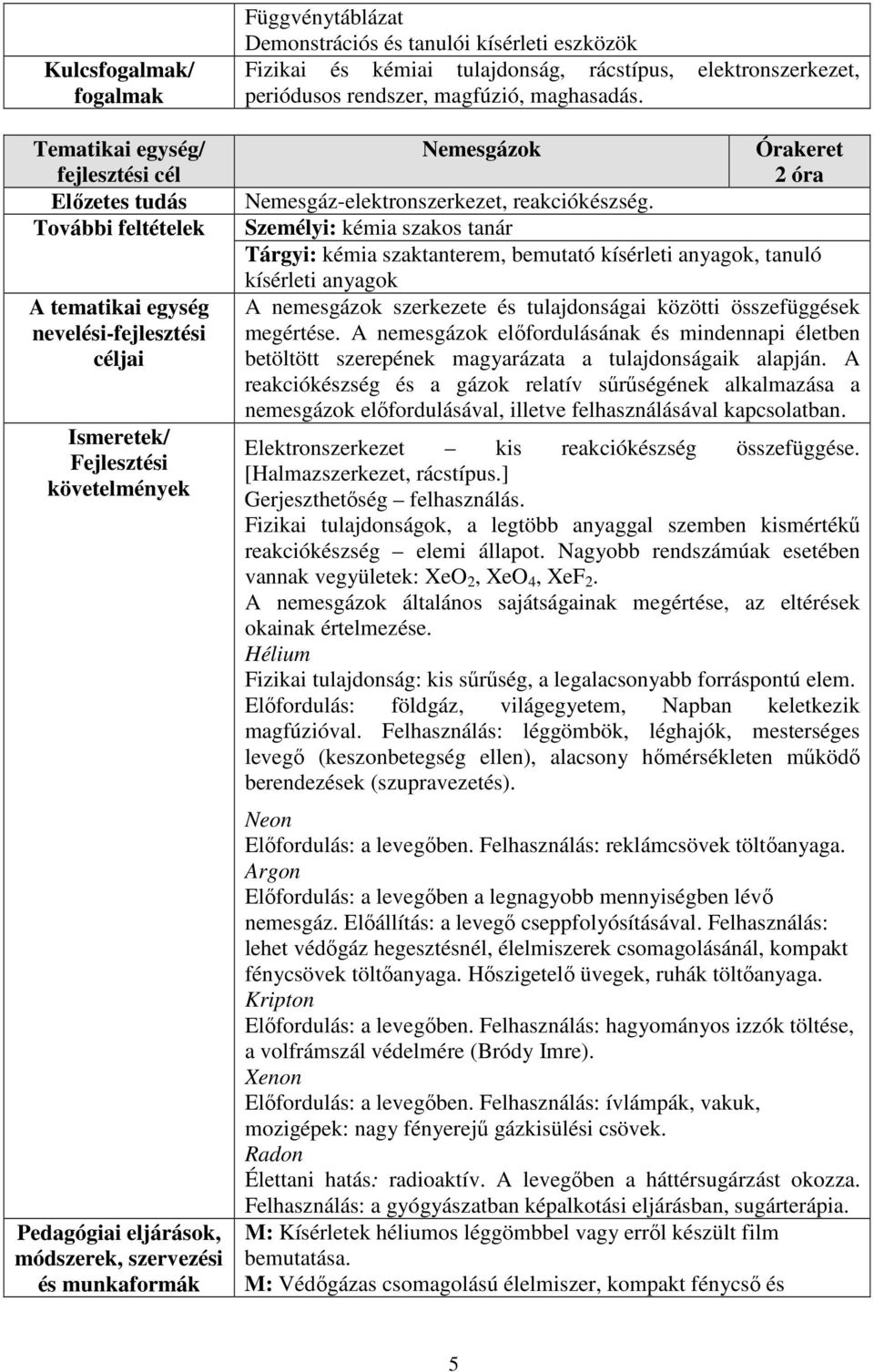 A nemesgázok előfordulásának és mindennapi életben betöltött szerepének magyarázata a tulajdonságaik alapján.