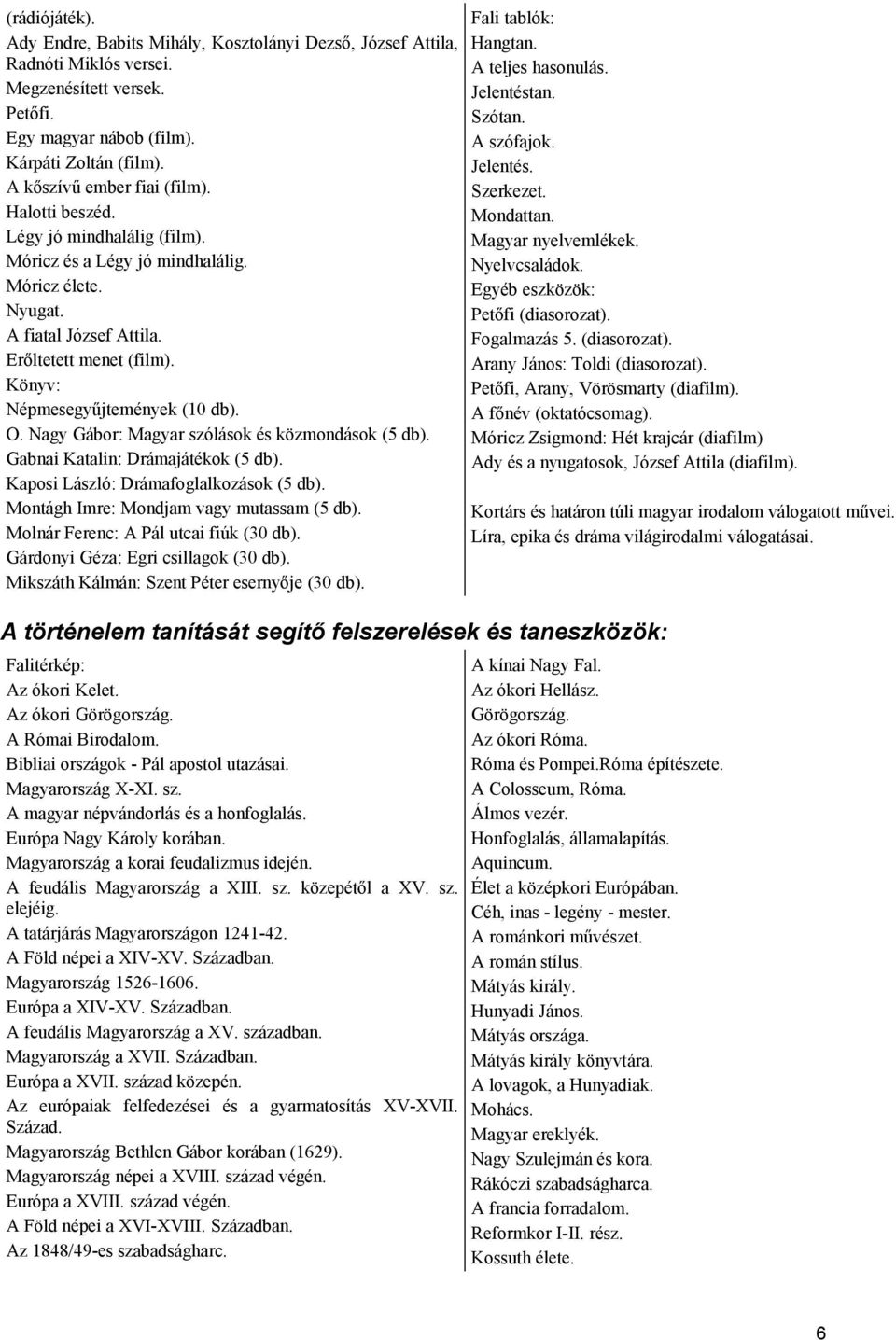 Könyv: Népmesegyűjtemények (10 db). O. Nagy Gábor: Magyar szólások és közmondások (5 db). Gabnai Katalin: Drámajátékok (5 db). Kaposi László: Drámafoglalkozások (5 db).