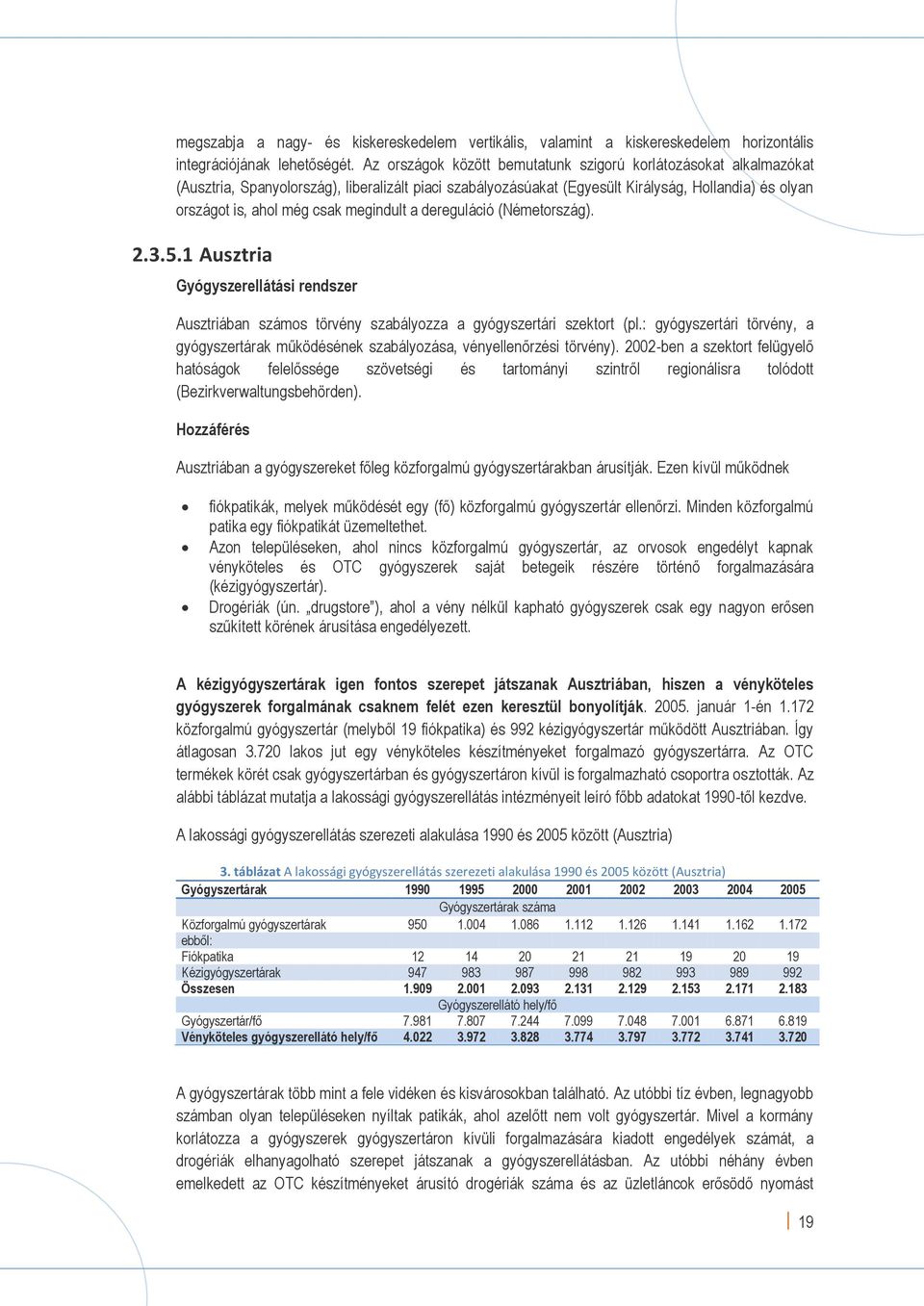 megindult a dereguláció (Németország). 2.3.5.1 Ausztria Gyógyszerellátási rendszer Ausztriában számos törvény szabályozza a gyógyszertári szektort (pl.