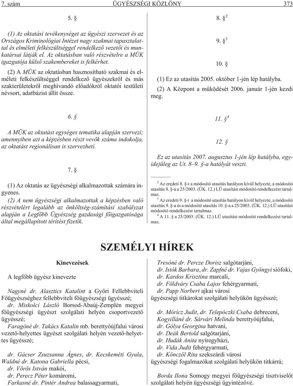 Az oktatásban való részvételre a MÜK igazgatója külsõ szakembereket is felkérhet.