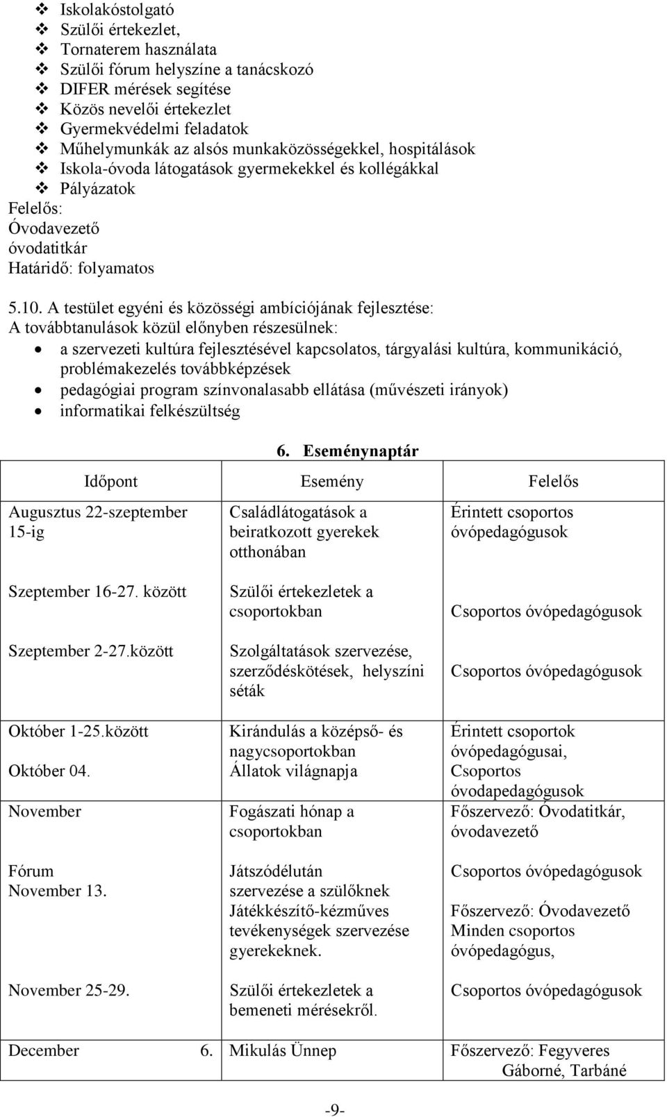 A testület egyéni és közösségi ambíciójának fejlesztése: A továbbtanulások közül előnyben részesülnek: a szervezeti kultúra fejlesztésével kapcsolatos, tárgyalási kultúra, kommunikáció,