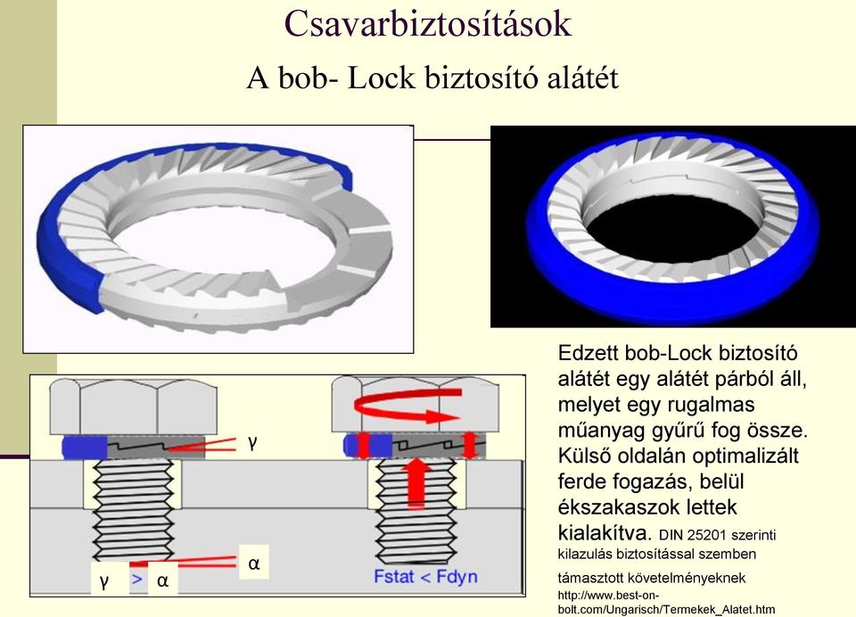 Külső oldalán optimalizált ferde fogazás, belül ékszakaszok lettek kialakítva.