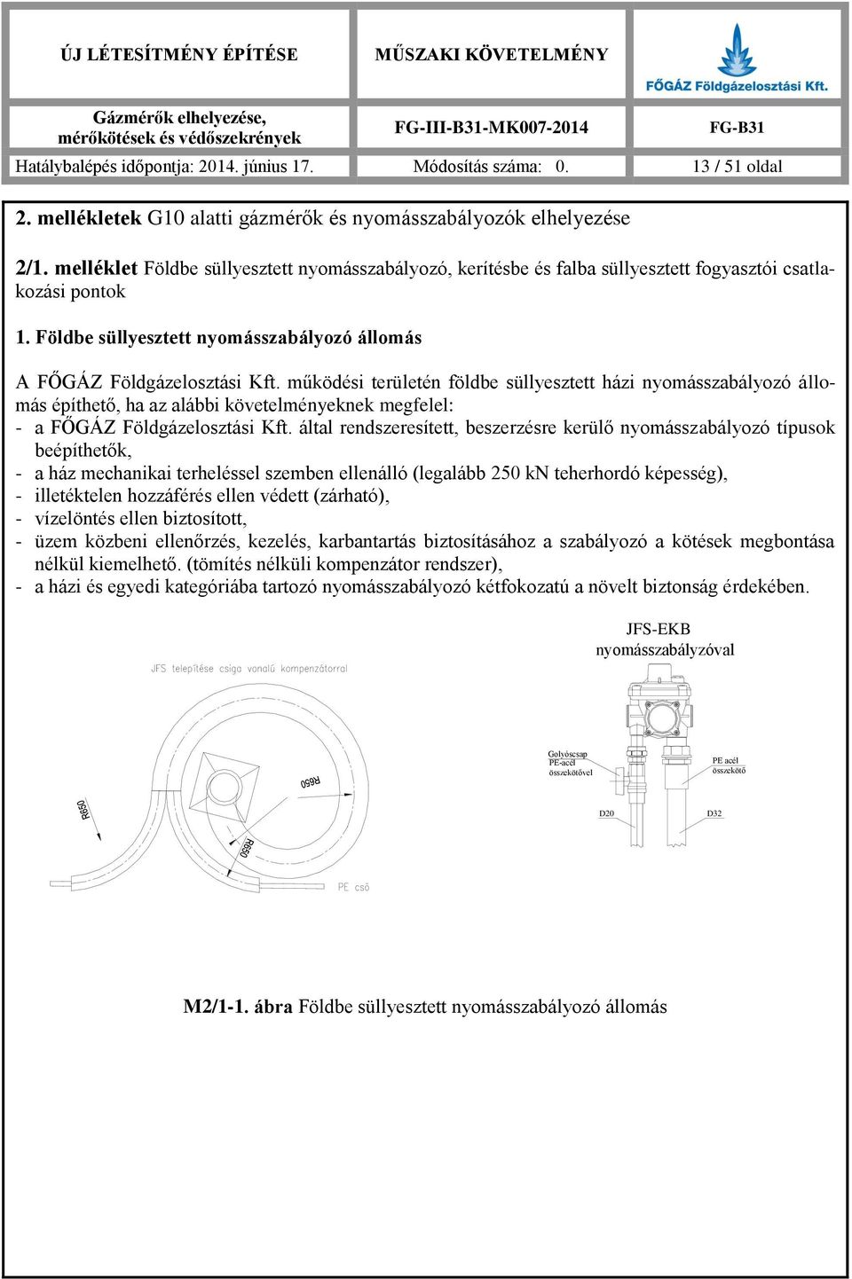 működési területén földbe süllyesztett házi nyomásszabályozó állomás építhető, ha az alábbi követelményeknek megfelel: - a FŐGÁZ Földgázelosztási Kft.