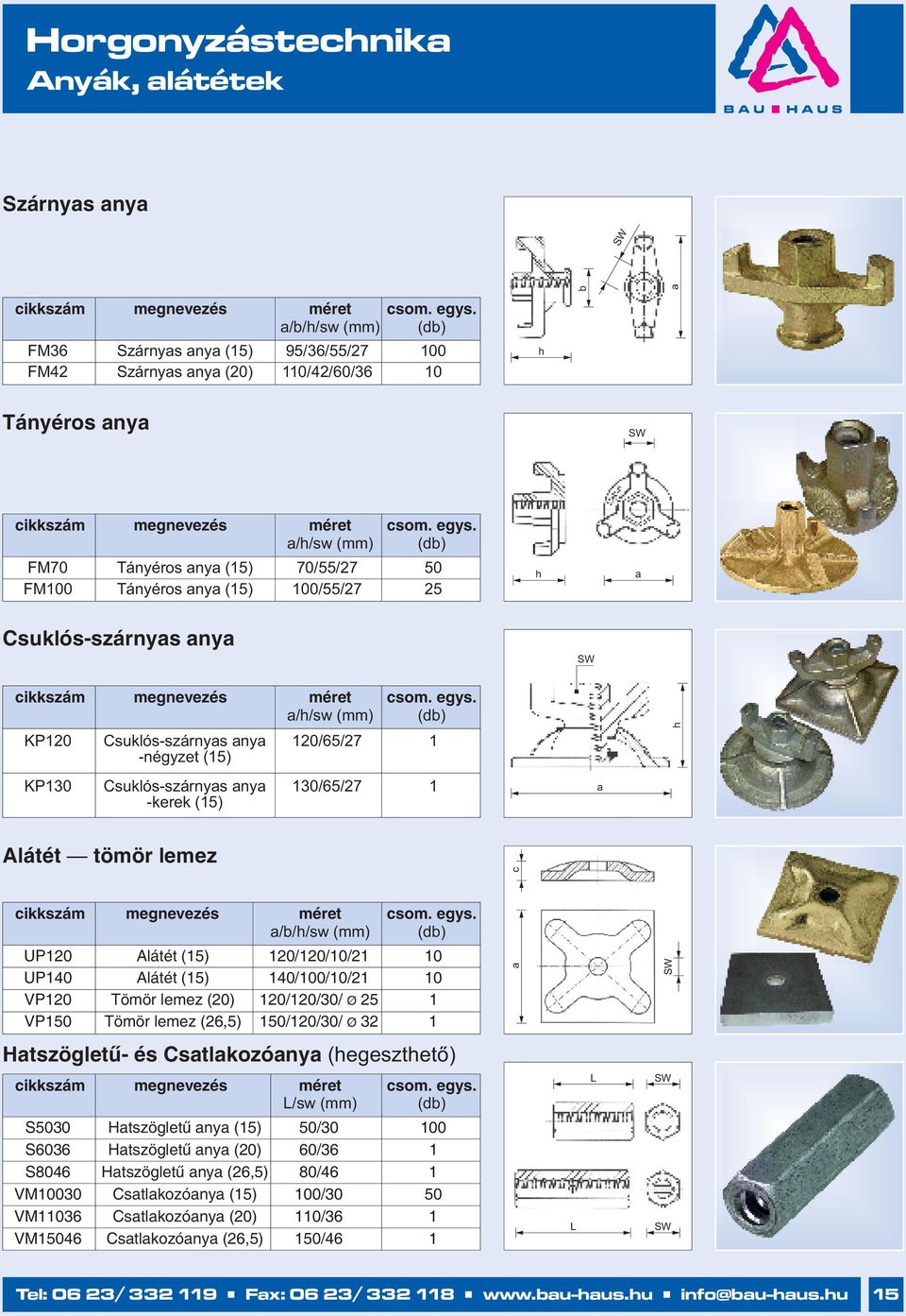 a/h/sw (mm) (db) FM70 Tányéros anya (15) 70/55/7 50 FM100 Tányéros anya (15) 100/55/7 5 h a Csuklós-szárnyas anya SW cikkszám megnevezés méret csom. egys.
