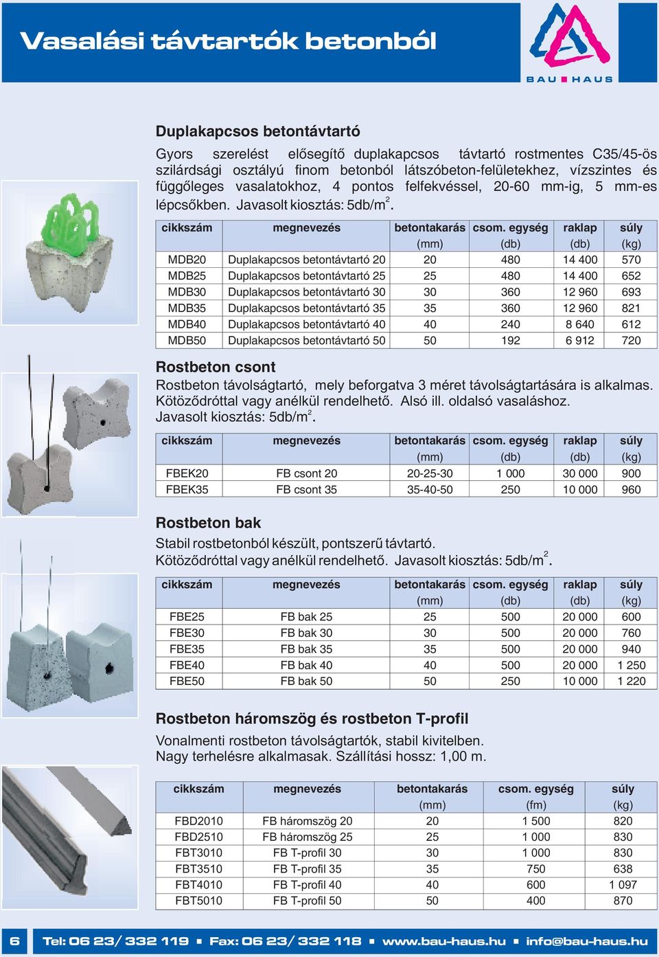 egység raklap súly (mm) (db) (db) (kg) MDB0 Duplakapcsos betontávtartó 0 0 480 14 400 570 MDB5 Duplakapcsos betontávtartó 5 5 480 14 400 65 MDB30 Duplakapcsos betontávtartó 30 30 360 1 960 693 MDB35