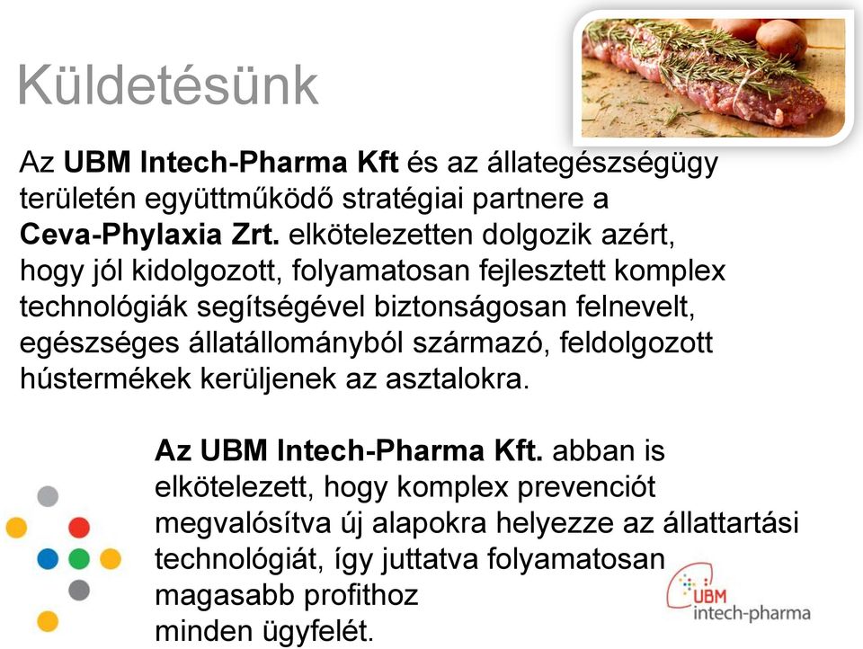 egészséges állatállományból származó, feldolgozott hústermékek kerüljenek az asztalokra. Az UBM Intech-Pharma Kft.