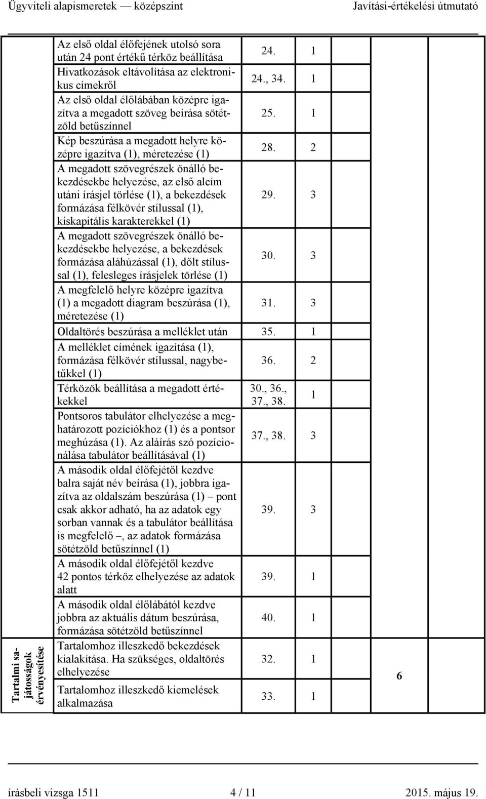 2 A megadott szövegrészek önálló bekezdésekbe helyezése, az első alcím utáni írásjel törlése (1), a bekezdések 29.