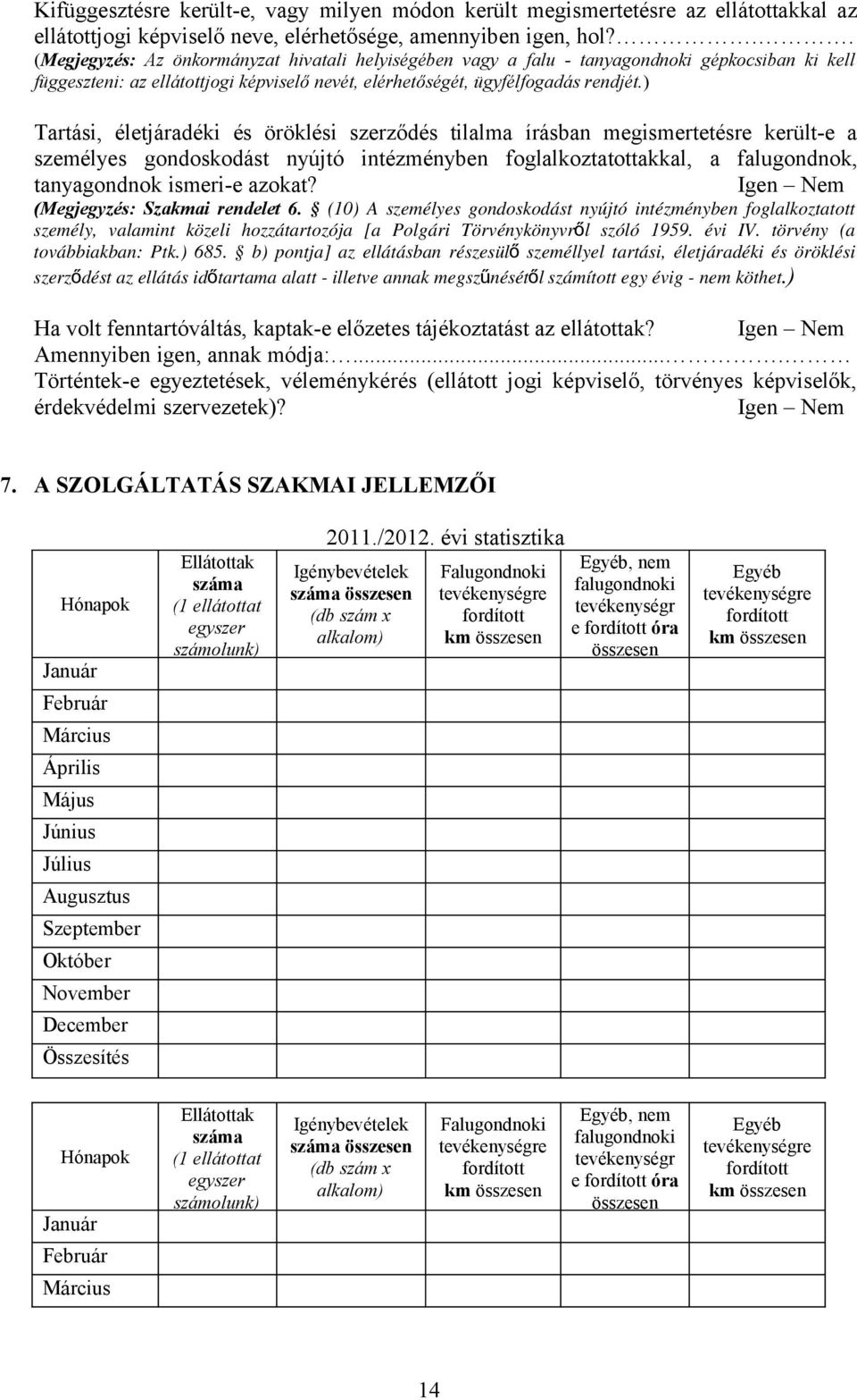 ) Tartási, életjáradéki és öröklési szerződés tilalma írásban megismertetésre került-e a személyes gondoskodást nyújtó intézményben foglalkoztatottakkal, a falugondnok, tanyagondnok ismeri-e azokat?