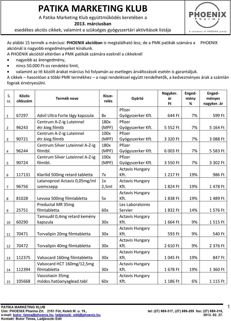 akciónál is nagyobb engedményeket kínálunk. A PHOENIX akciótól eltérően a PMK patikák számára ezeknél a cikkeknél nagyobb az árengedmény, nincs 50.