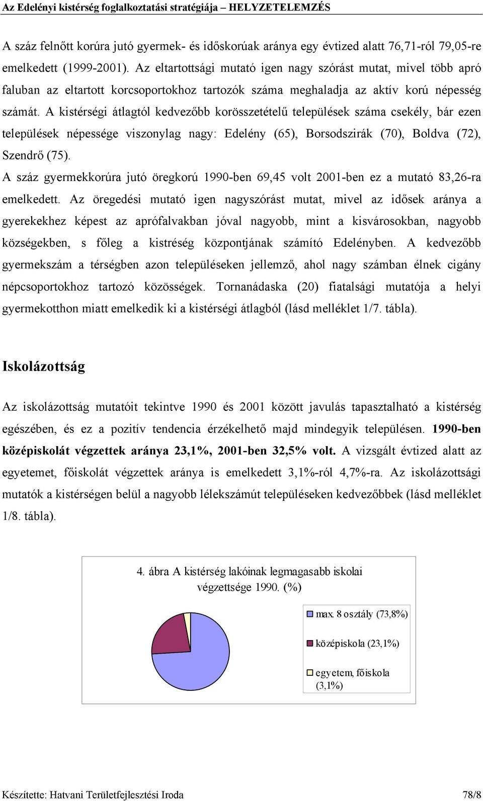 A kistérségi átlagtól kedvezőbb korösszetételű települések száma csekély, bár ezen települések népessége viszonylag nagy: Edelény (65), Borsodszirák (70), Boldva (72), Szendrő (75).