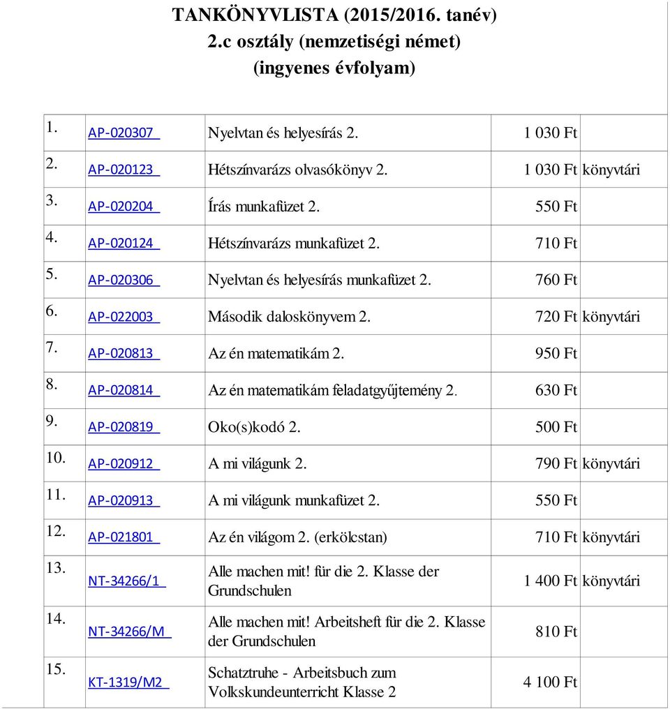 950 Ft AP-020814 Az én matematikám feladatgyűjtemény 2. 9. AP-020819 Oko(s)kodó 2. 500 Ft 10. AP-020912 A mi világunk 2. 790 Ft könyvtári 11. AP-020913 A mi világunk munkafüzet 2. 550 Ft 12.