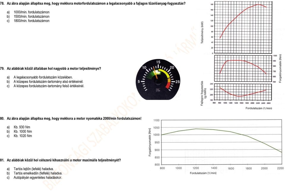 b) A közepes fordulatszám-tartomány alsó értékeinél. c) A közepes fordulatszám-tartomány felső értékeinél. 80.