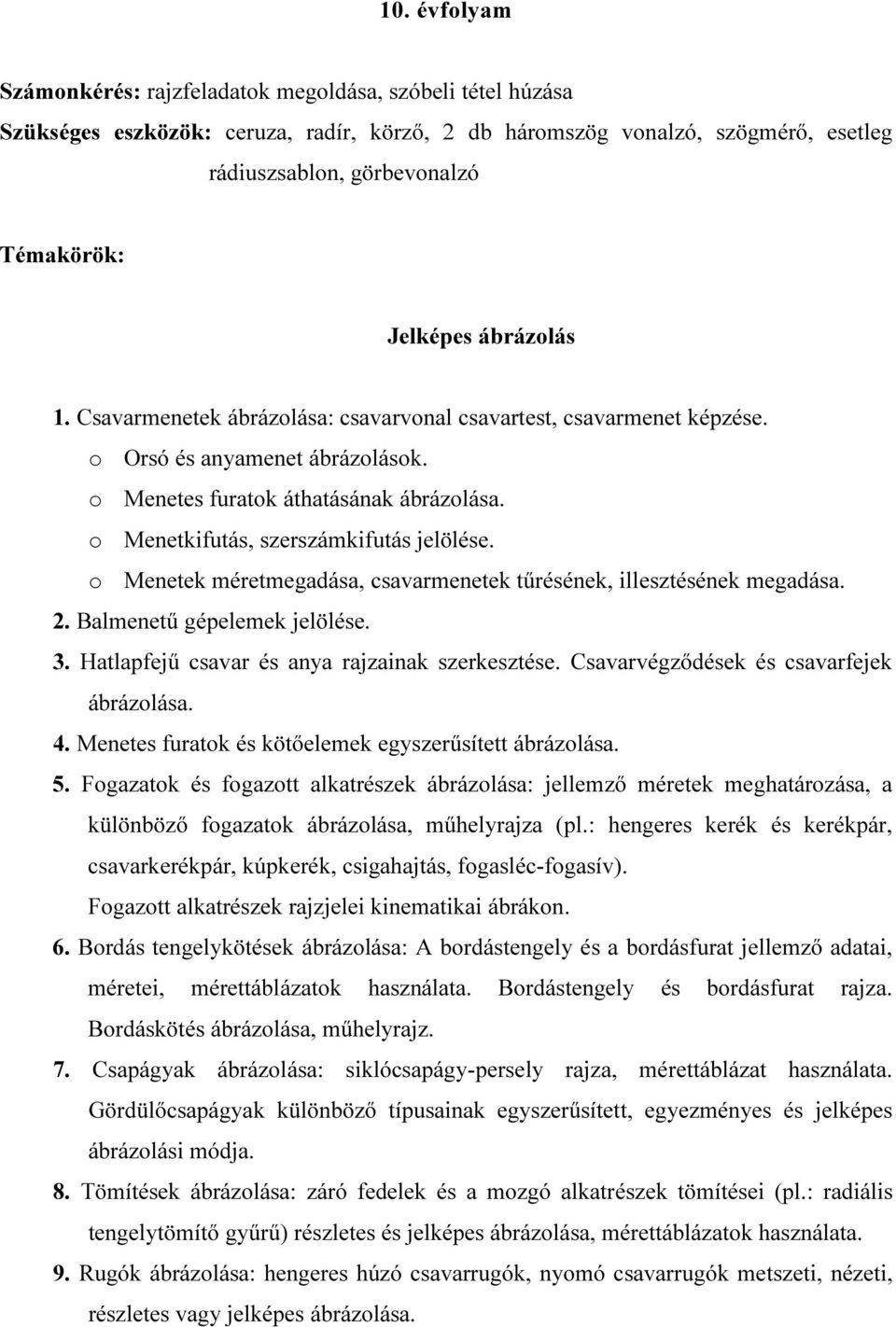 o Menetkifutás, szerszámkifutás jelölése. o Menetek méretmegadása, csavarmenetek tűrésének, illesztésének megadása. 2. Balmenetű gépelemek jelölése. 3.