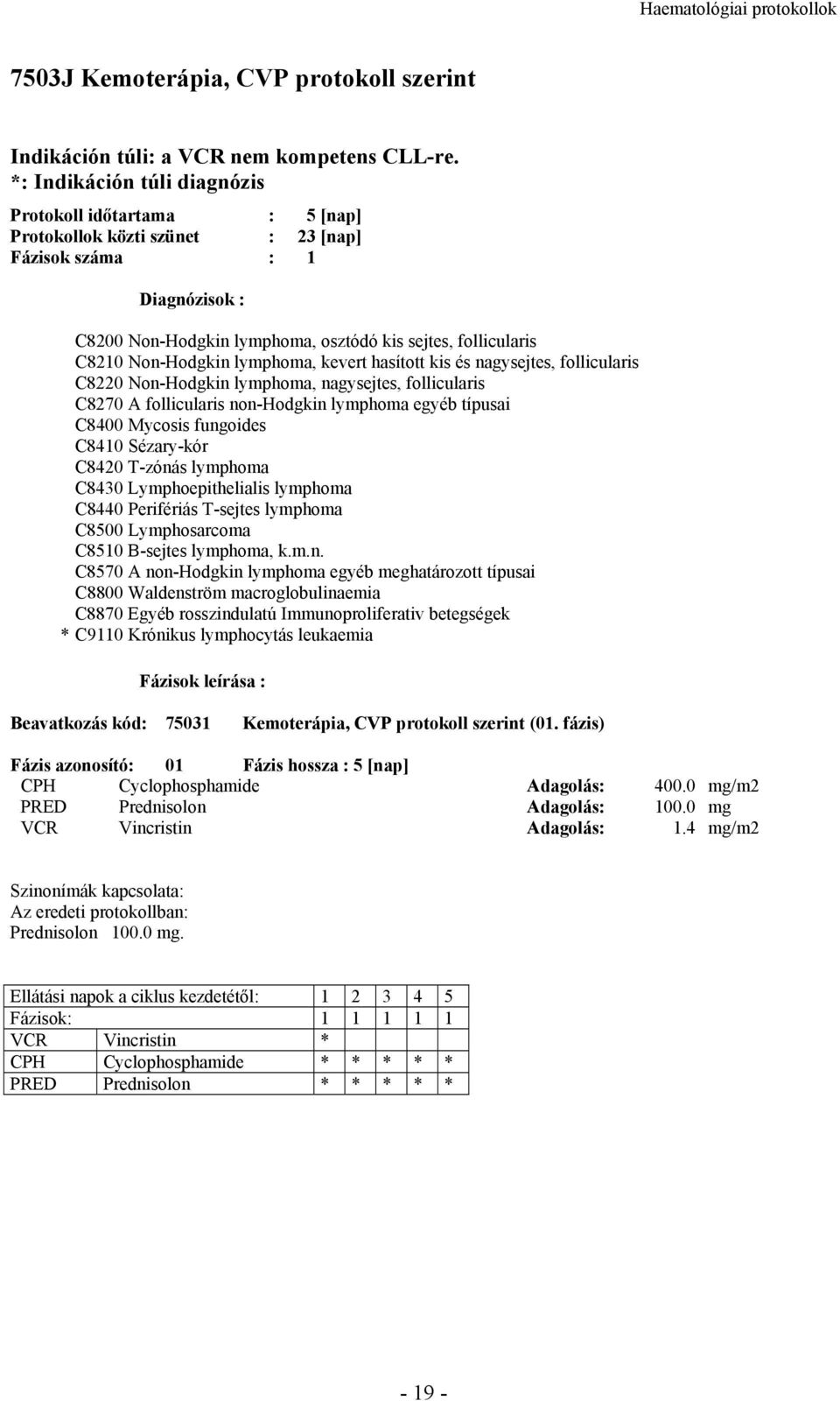 hasított kis és nagysejtes, follicularis C8220 Non-Hodgkin lymphoma, nagysejtes, follicularis C8270 A follicularis non-hodgkin lymphoma egyéb típusai C8400 Mycosis fungoides C8410 Sézary-kór C8420