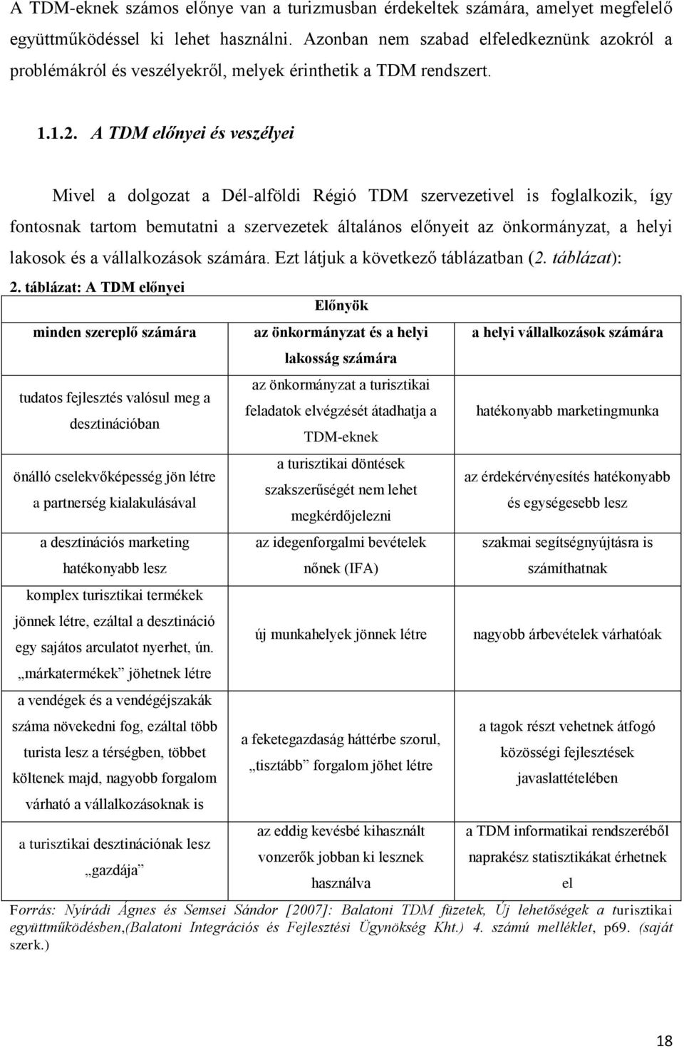 A TDM előnyei és veszélyei Mivel a dolgozat a Dél-alföldi Régió TDM szervezetivel is foglalkozik, így fontosnak tartom bemutatni a szervezetek általános előnyeit az önkormányzat, a helyi lakosok és a