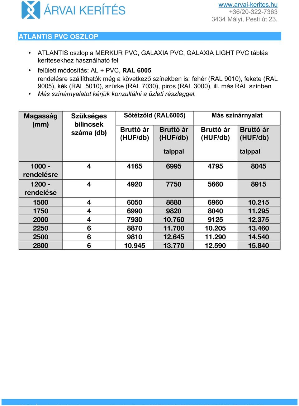 más RAL színben Más színárnyalatot kérjük konzultálni a üzleti rzleggel.