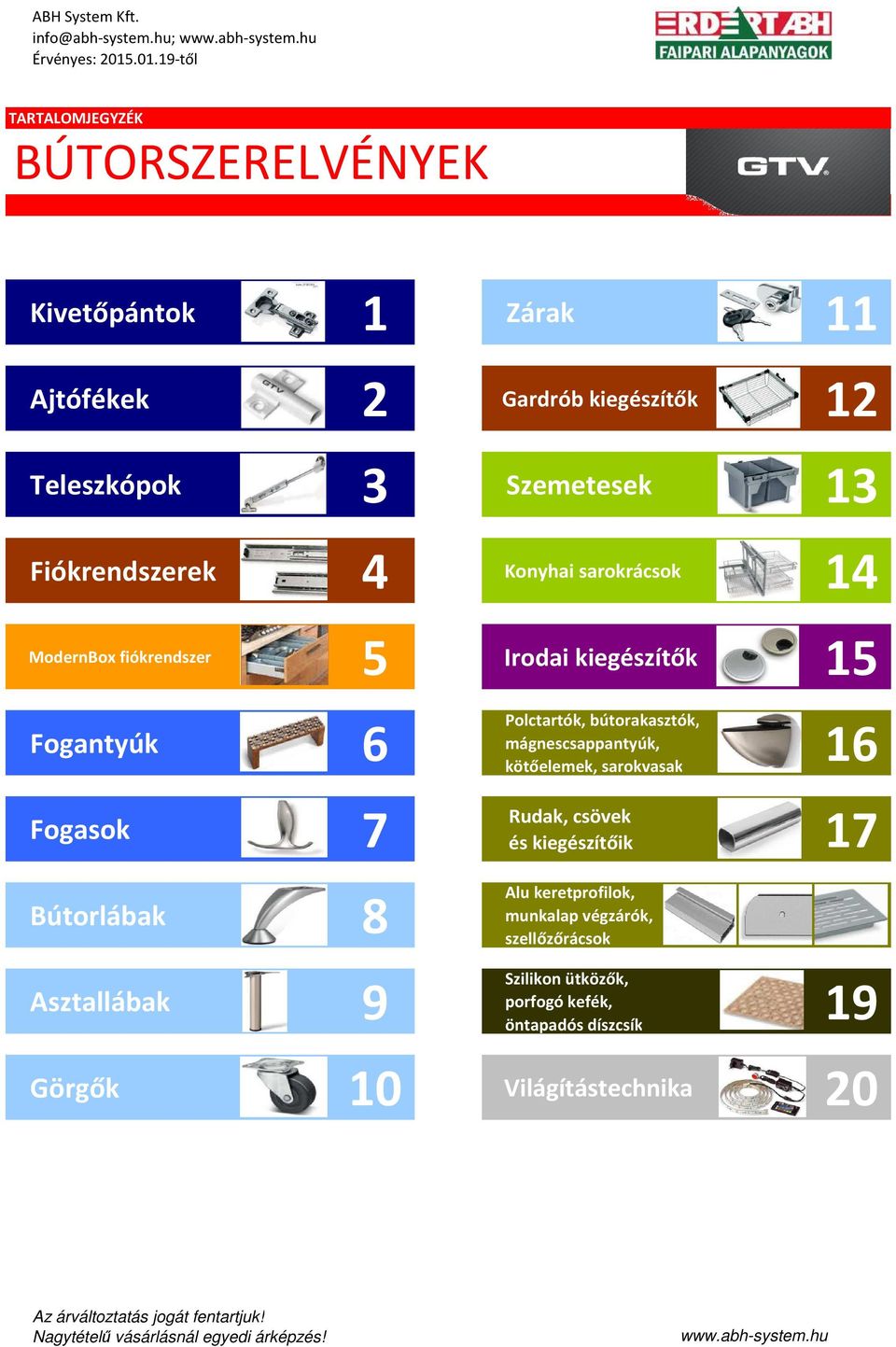 Konyhai sarorácso 14 ModernBox 5 Irodai iegészítő 15 Fogantyú 6 Fogaso 7 Polctartó, bútoraasztó, mágnescsappantyú, 16 ötőeleme,