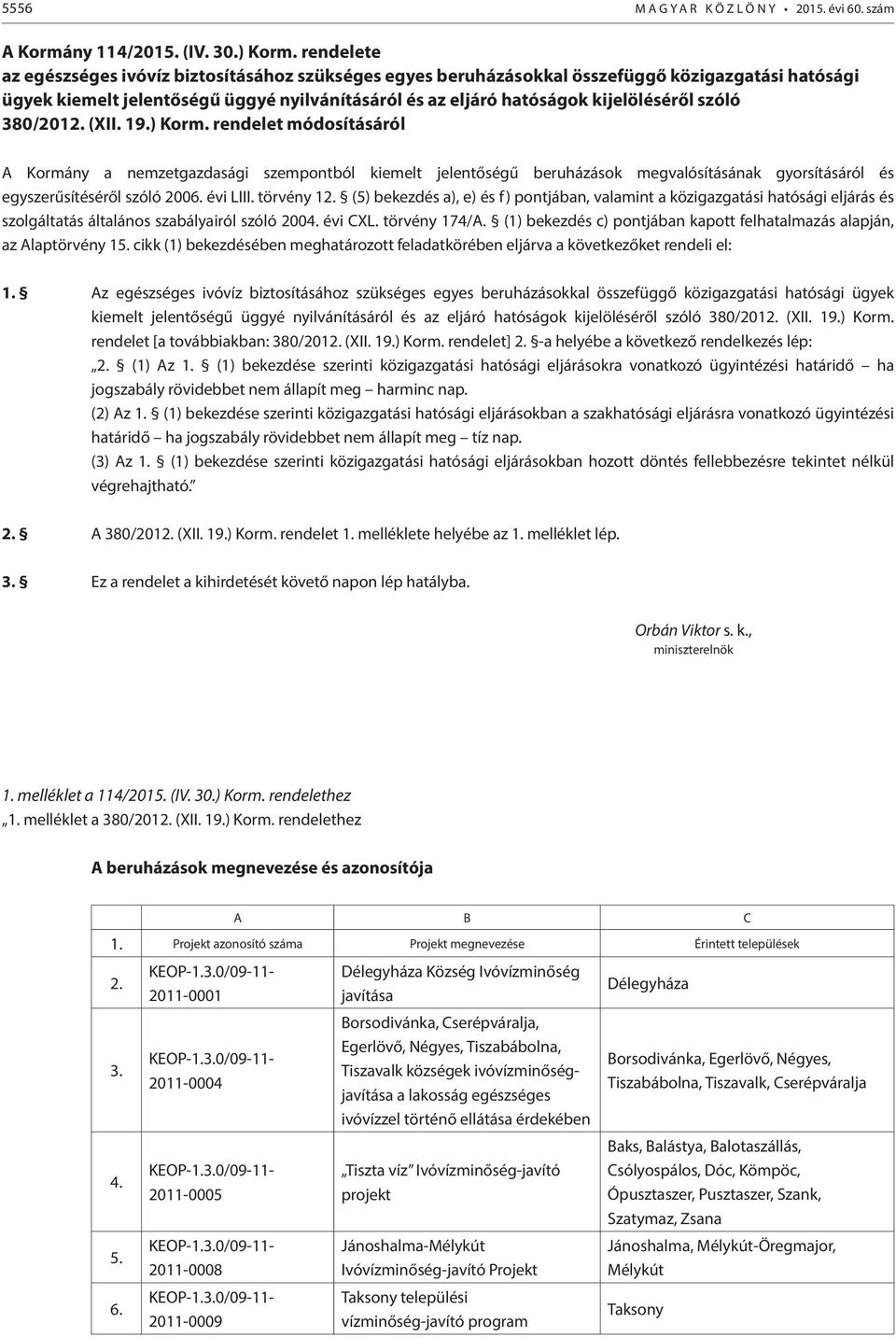 szóló 380/2012. (XII. 19.) Korm. rendelet módosításáról A Kormány a nemzetgazdasági szempontból kiemelt jelentőségű beruházások megvalósításának gyorsításáról és egyszerűsítéséről szóló 2006.