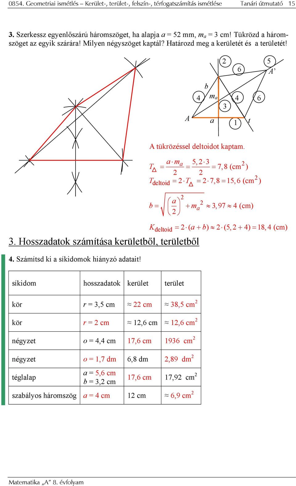 Számítsd ki síkidomok hiányzó dtit! A tükrözéssel deltoidot kptm.