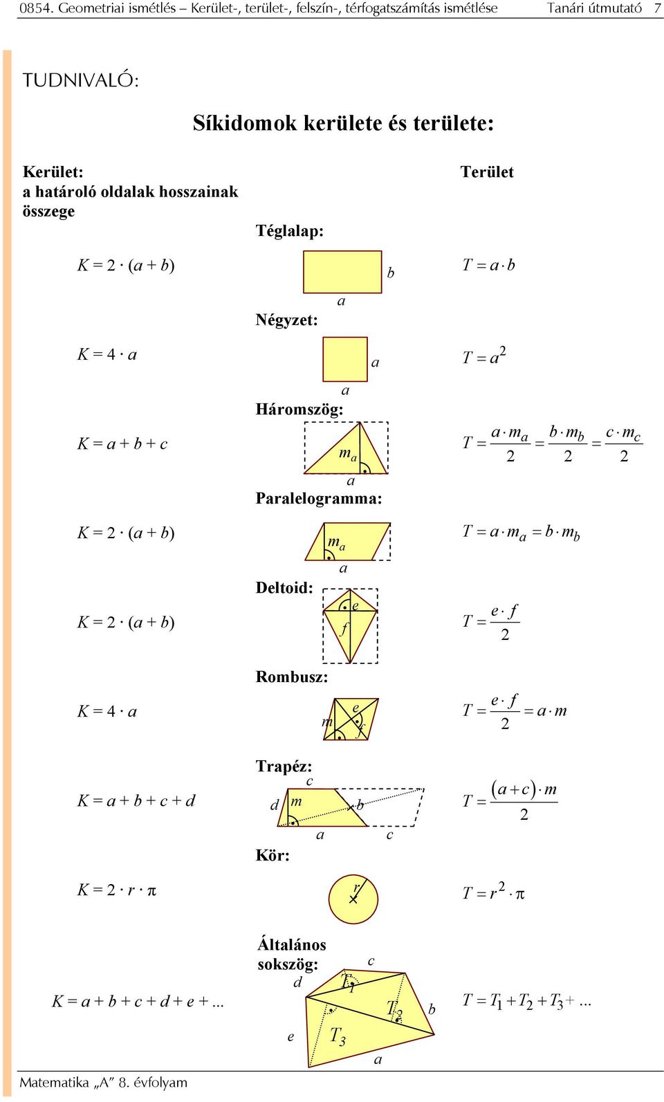 Prlelogrmm: m m c m = = = c K = ( + ) K = ( + ) Deltoid:. m.e f = m = m e f = K = 4 Romusz: m.