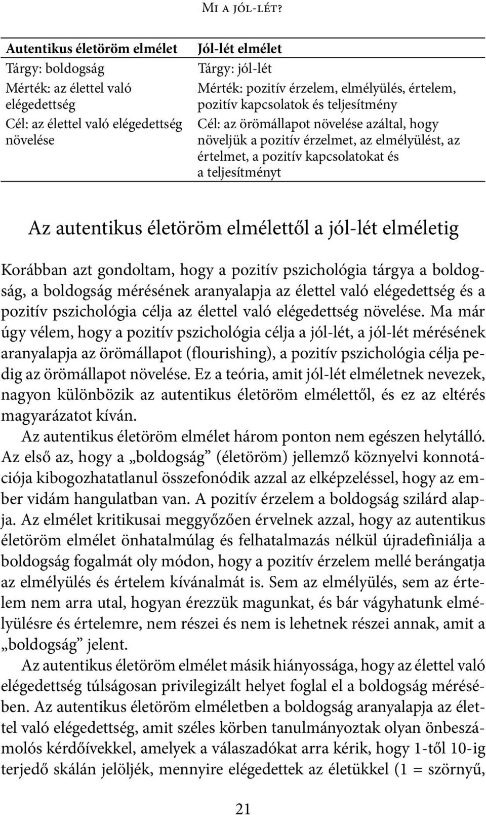 értelem, pozitív kapcsolatok és teljesítmény Cél: az örömállapot növelése azáltal, hogy növeljük a pozitív érzelmet, az elmélyülést, az értelmet, a pozitív kapcsolatokat és a teljesítményt Az