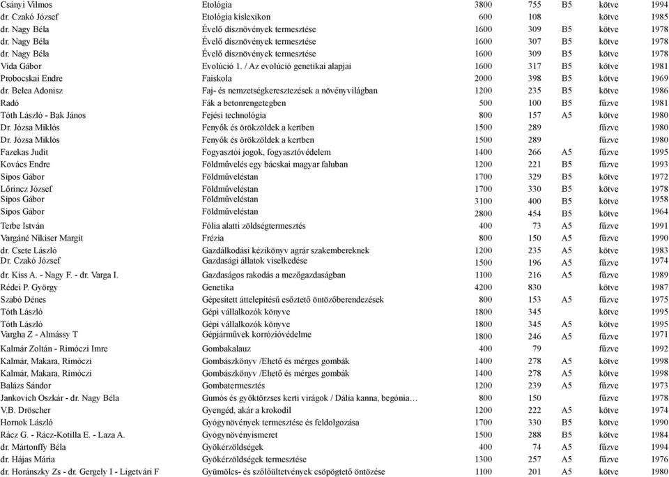 / Az evolúció genetikai alapjai 1600 317 B5 kötve 1981 Probocskai Endre Faiskola 2000 398 B5 kötve 1969 dr.