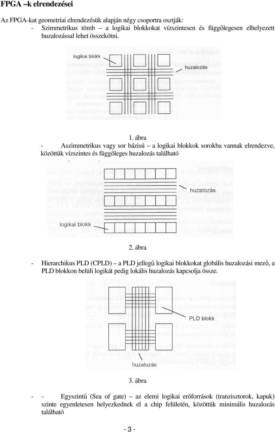 ábra - Hierarchikus PLD (CPLD) a PLD jellegű logikai blokkokat globális huzalozási mező, a PLD blokkon belüli logikát pedig lokális huzalozás kapcsolja össze. 3.