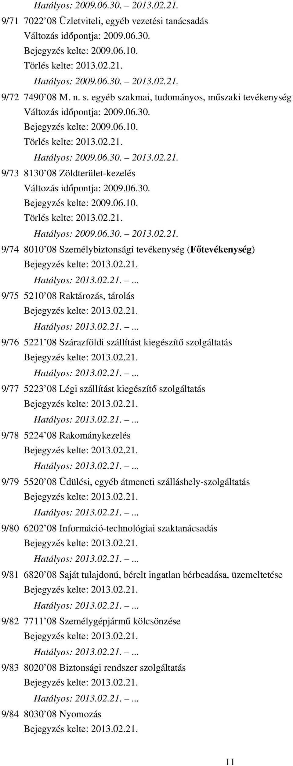 9/73 8130 08 Zöldterület-kezelés Változás időpontja: 2009.06.30. Bejegyzés kelte: 2009.06.10. Hatályos: 2009.06.30. 2013.02.21.