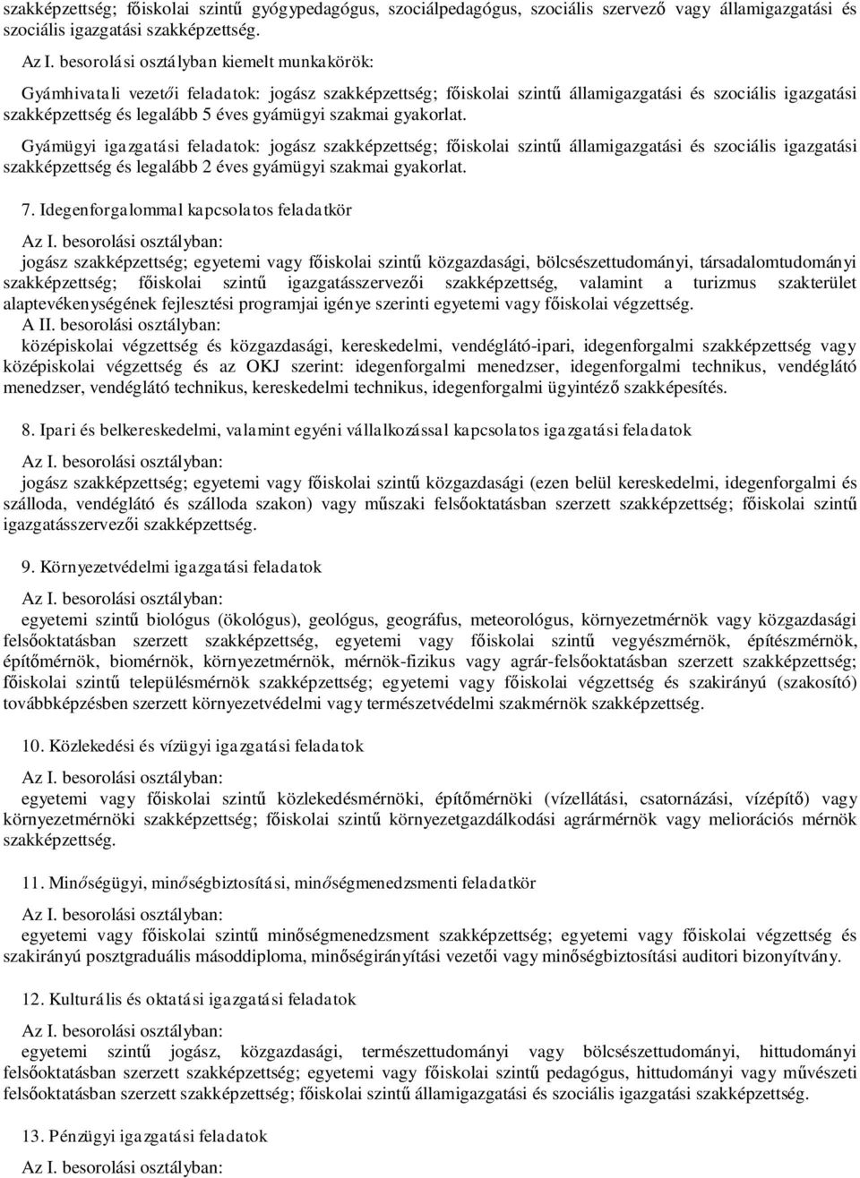 szakmai gyakorlat. Gyámügyi igazgatási feladatok: jogász szakképzettség; f iskolai szint államigazgatási és szociális igazgatási szakképzettség és legalább 2 éves gyámügyi szakmai gyakorlat. 7.