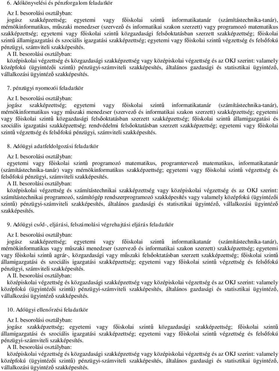 szociális igazgatási szakképzettség; egyetemi vagy f iskolai szint végzettség és fels fokú pénzügyi, számviteli középiskolai végzettség és közgazdasági szakképzettség vagy középiskolai végzettség és