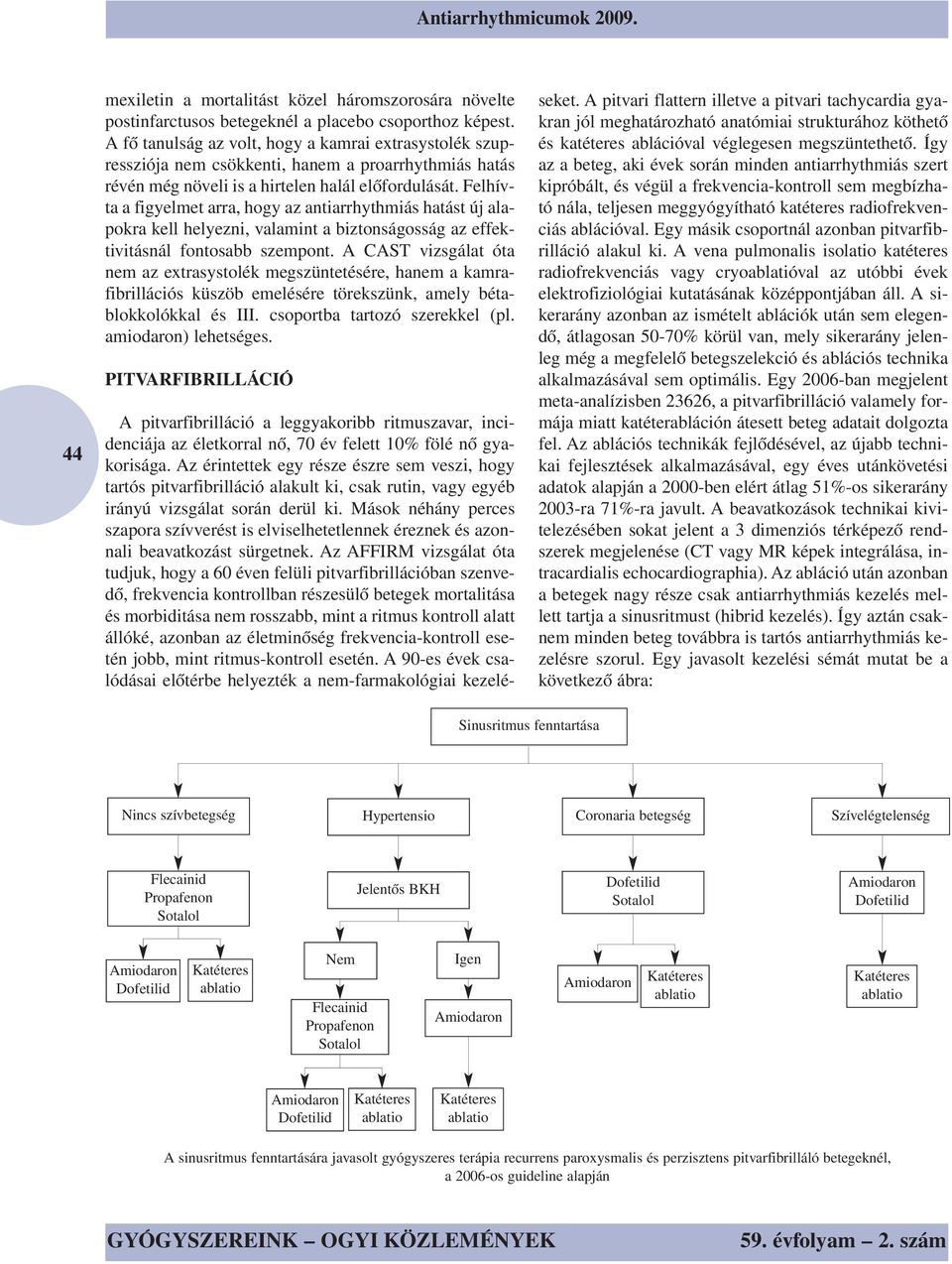 Felhívta a figyelmet arra, hogy az antiarrhythmiás hatást új alapokra kell helyezni, valamint a biztonságosság az effektivitásnál fontosabb szempont.