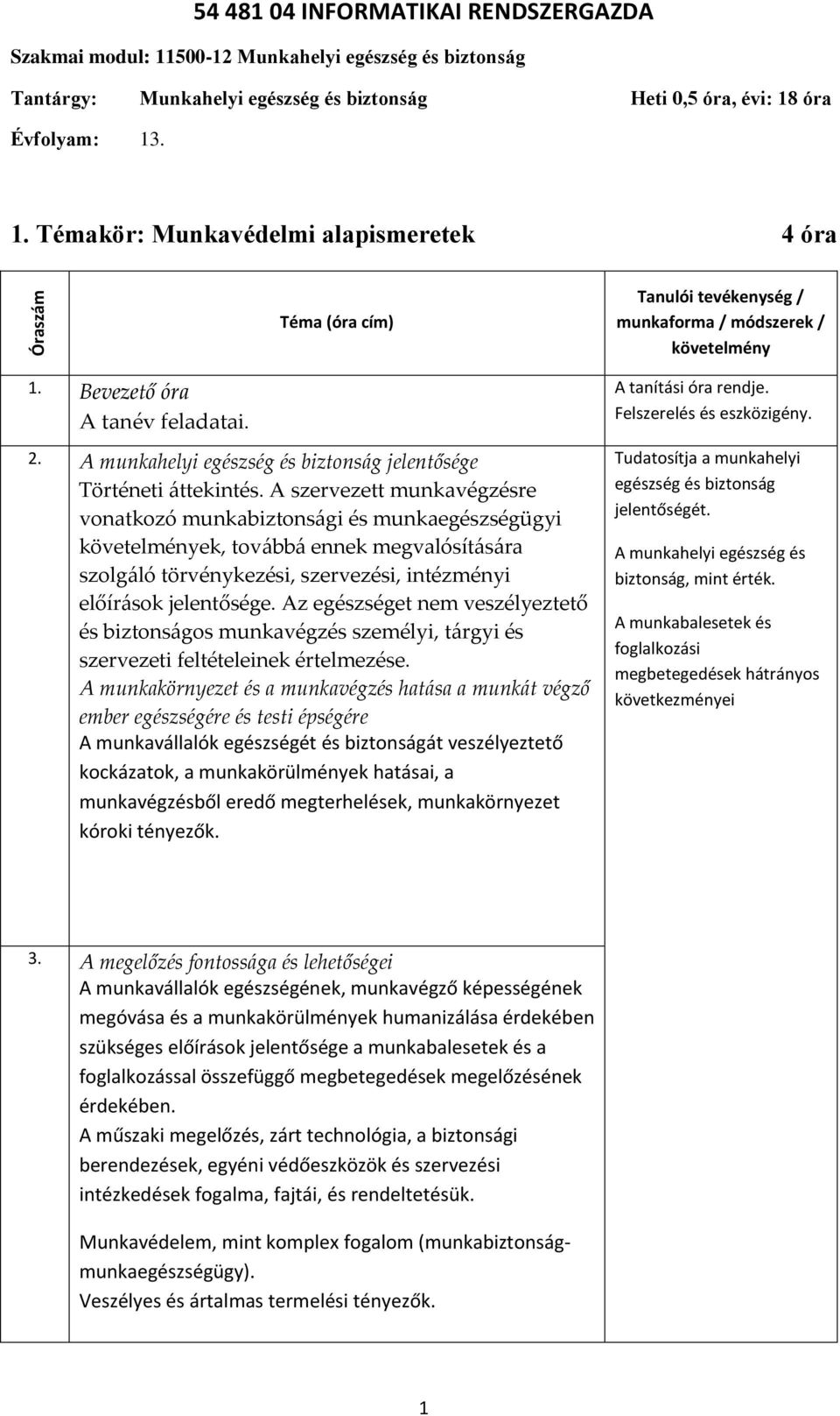 A szervezett munkavégzésre vonatkozó munkabiztonsági és munkaegészségügyi, továbbá ennek megvalósítására szolgáló törvénykezési, szervezési, intézményi előírások jelentősége.