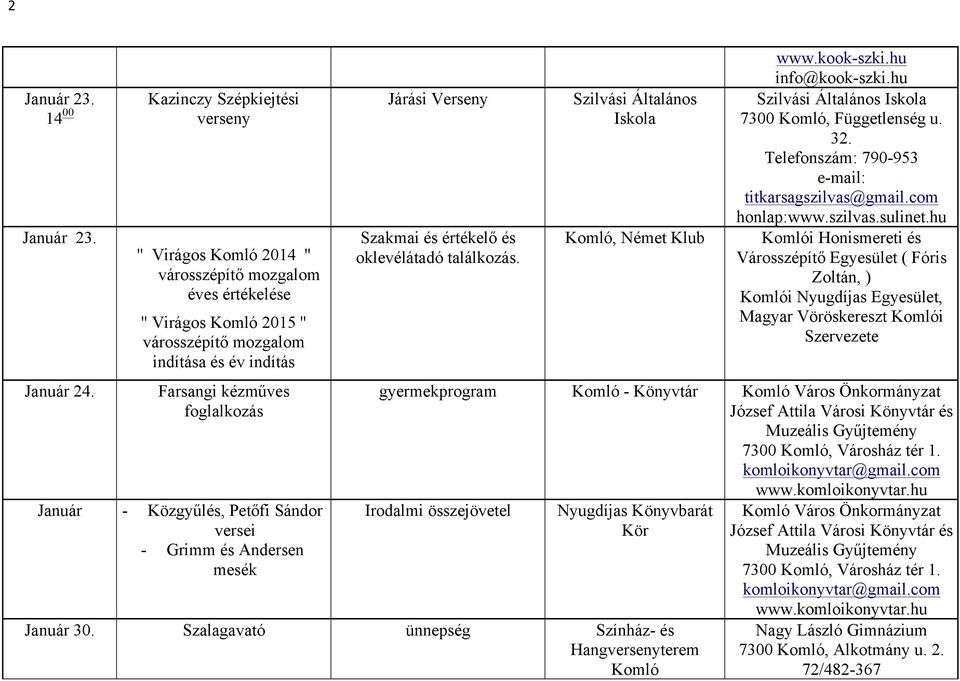 versei - Grimm és Andersen mesék Járási Verseny Szakmai és értékelő és oklevélátadó találkozás. Szilvási Általános Iskola Komló, Német Klub www.kook-szki.hu info@kook-szki.