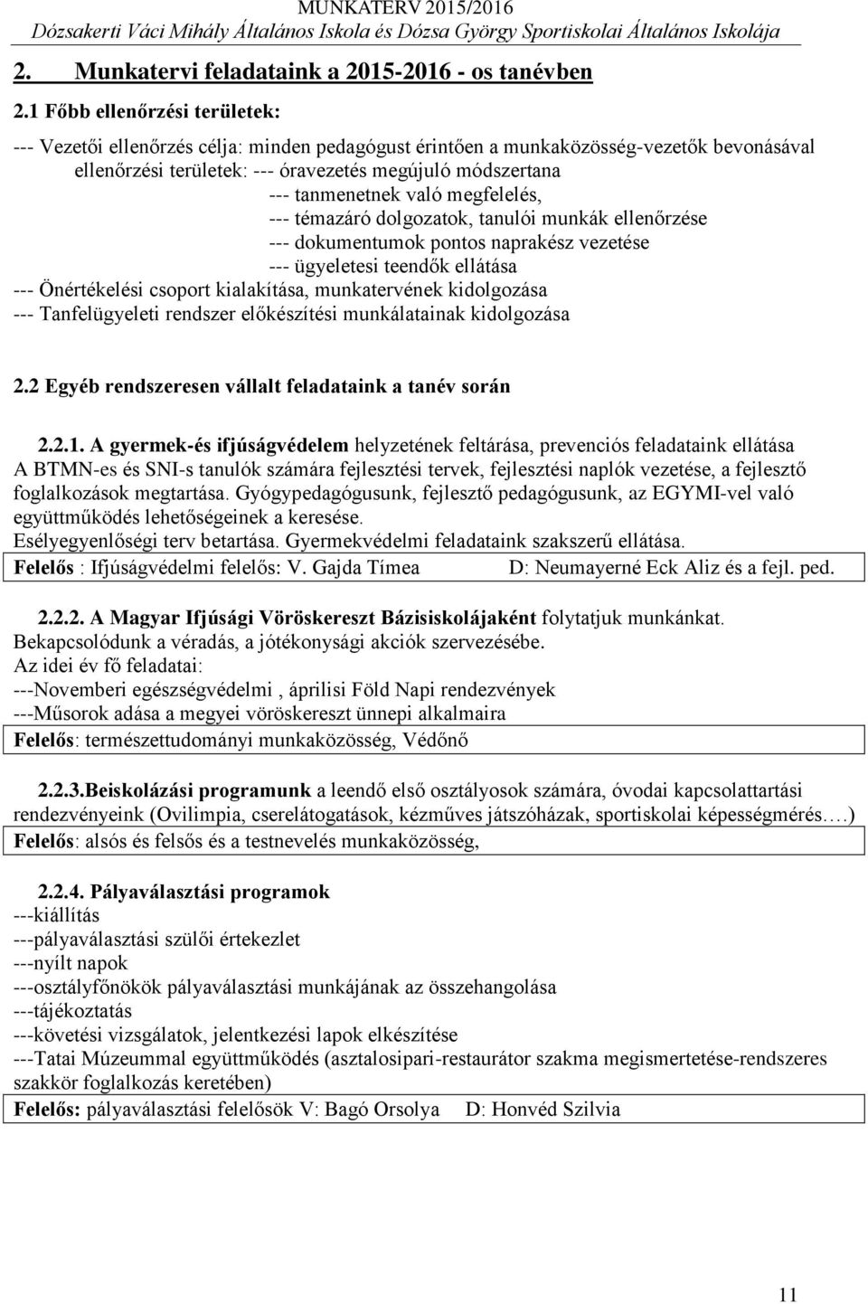 való megfelelés, --- témazáró dolgozatok, tanulói munkák ellenőrzése --- dokumentumok pontos naprakész vezetése --- ügyeletesi teendők ellátása --- Önértékelési csoport kialakítása, munkatervének