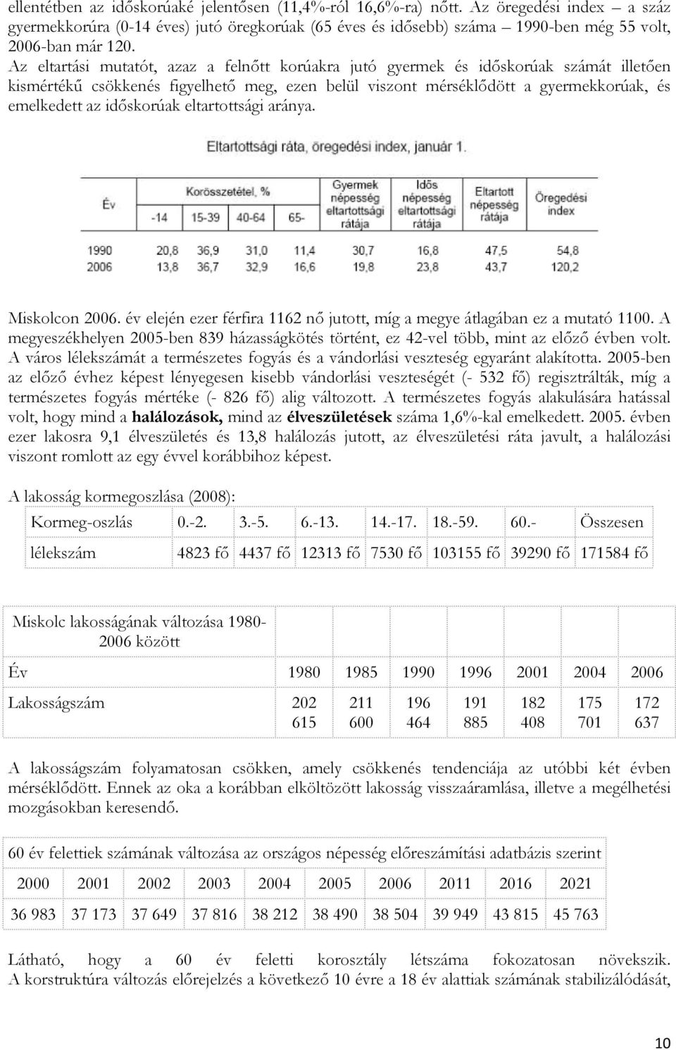 időskorúak eltartottsági aránya. Miskolcon 2006. év elején ezer férfira 1162 nő jutott, míg a megye átlagában ez a mutató 1100.