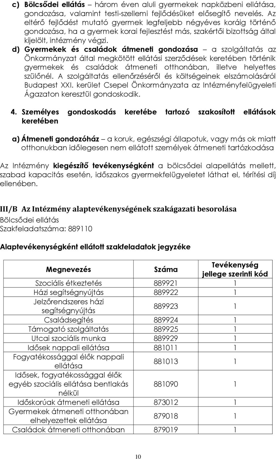 d) Gyermekek és családok átmeneti gondozása a szolgáltatás az Önkormányzat által megkötött ellátási szerződések keretében történik gyermekek és családok átmeneti otthonában, illetve helyettes