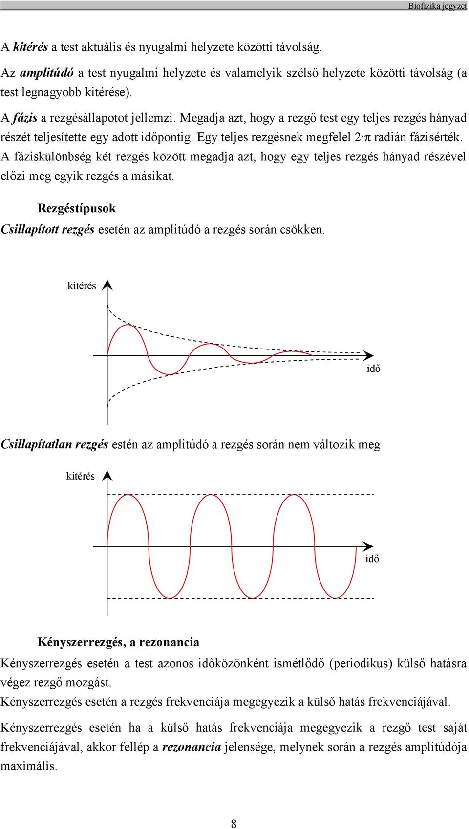 A fáziskülönbség két rezgés között megadja azt, hogy egy teljes rezgés hányad részével előzi meg egyik rezgés a másikat. Rezgéstípusok Csillapított rezgés esetén az amplitúdó a rezgés során csökken.