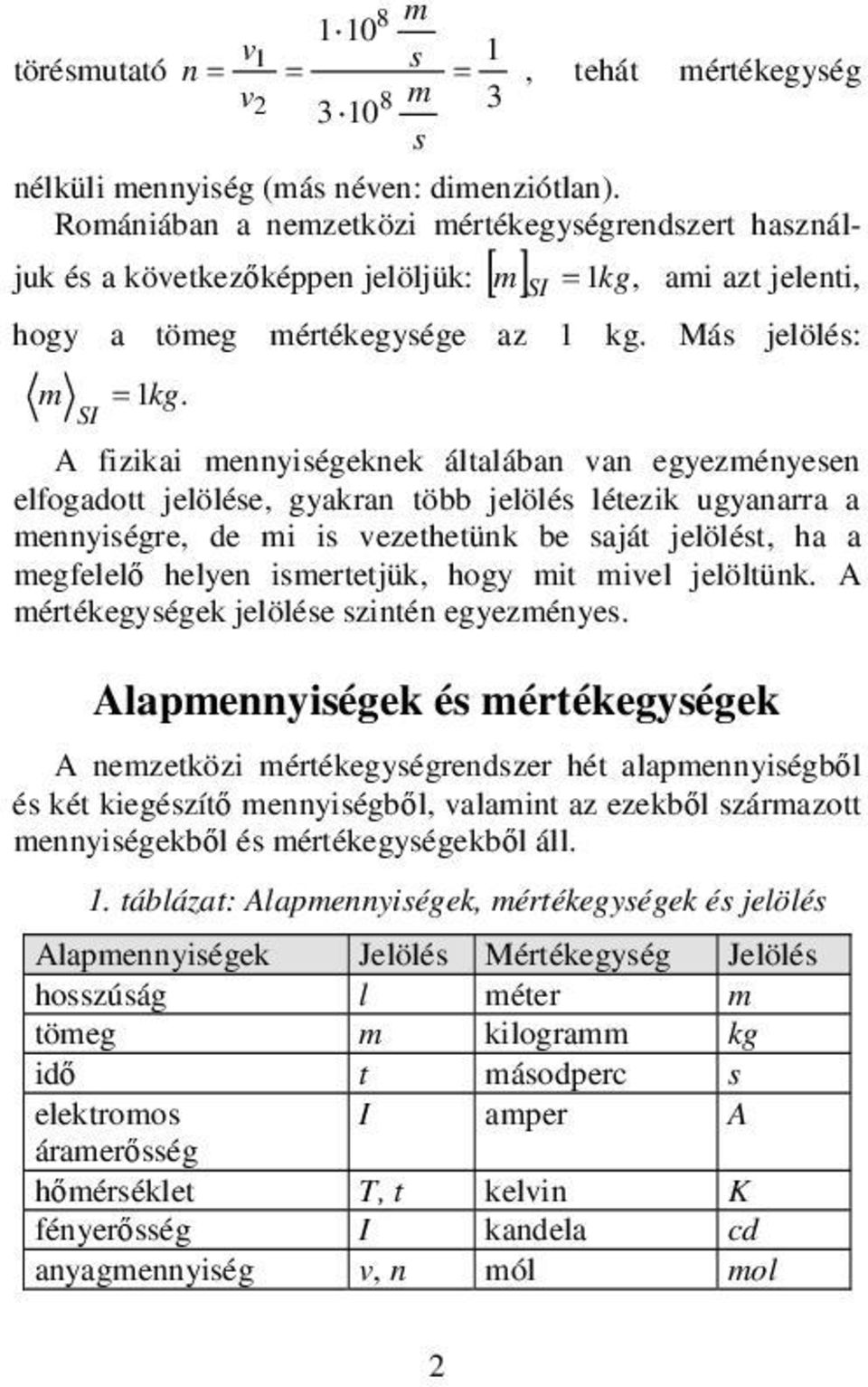 SI A fizikai mennyiségeknek általában van egyezményesen elfogadott jelölése, gyakran több jelölés létezik ugyanarra a mennyiségre, de mi is vezethetünk be saját jelölést, ha a megfelelő helyen