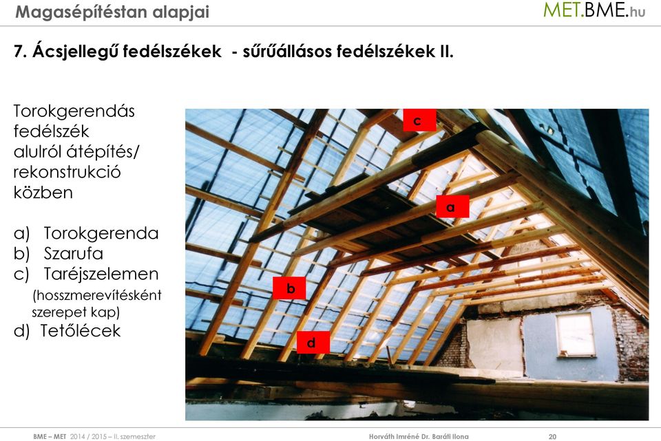 rekonstrukció közben c a a) Torokgerenda b) Szarufa c)