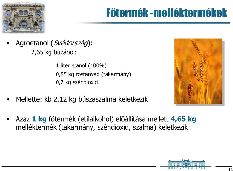 2.12 kg búszaszalma keletkezik Azaz 1 kg főtermék (etilalkohol)