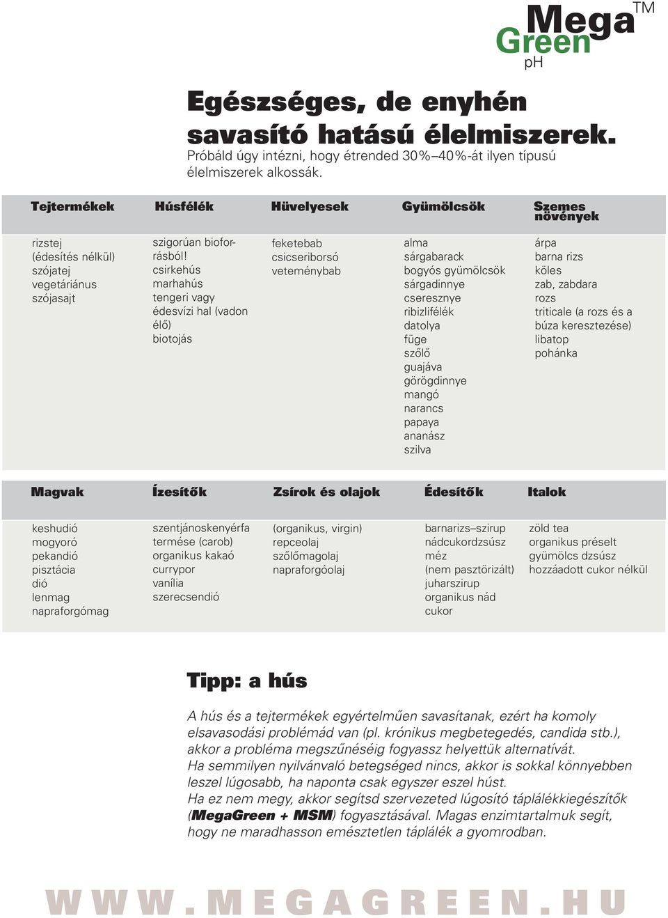 csirkehús marhahús tengeri vagy édesvízi hal (vadon élõ) biotojás feketebab csicseriborsó veteménybab alma sárgabarack bogyós gyümölcsök sárgadinnye cseresznye ribizlifélék datolya füge szõlõ guajáva