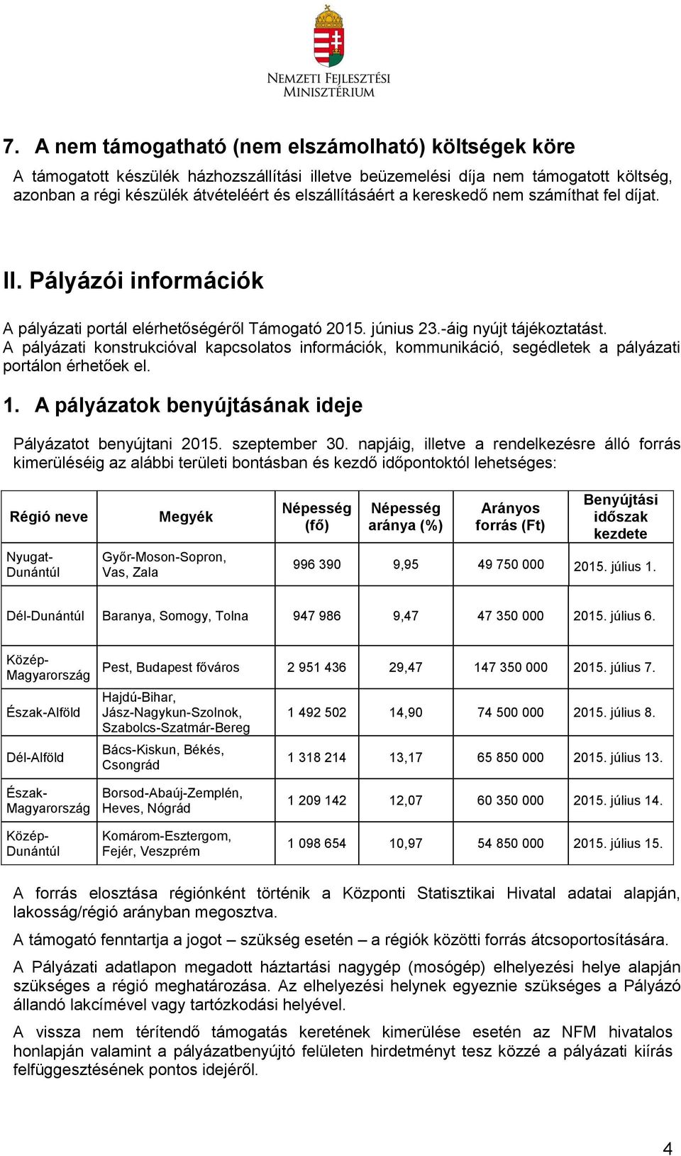 A pályázati konstrukcióval kapcsolatos információk, kommunikáció, segédletek a pályázati portálon érhetőek el. 1. A pályázatok benyújtásának ideje Pályázatot benyújtani 2015. szeptember 30.