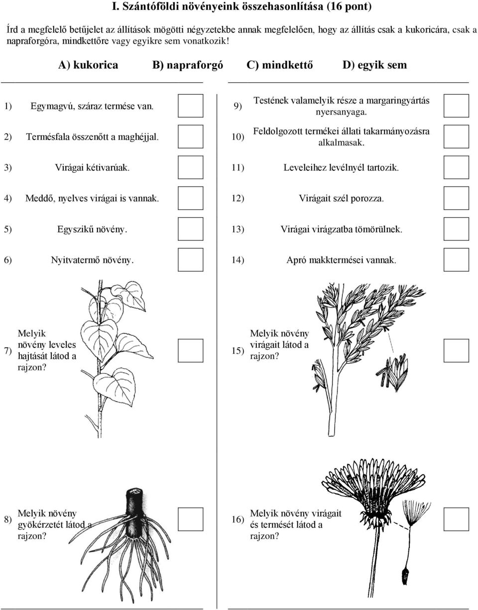 10) Testének valamelyik része a margaringyártás nyersanyaga. Feldolgozott termékei állati takarmányozásra alkalmasak. 3) Virágai kétivarúak. 11) Leveleihez levélnyél tartozik.